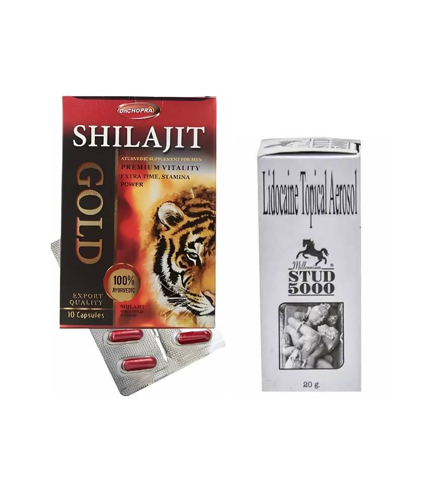 Dr Chopra Shilajit Gold Capsule 10 no.s & Millennium Stud 5000 Delay Spray 20 g Dr Chopra Shilajit Gold Capsule 10 no.s & Millennium Stud 5000 Delay Spray 20 g