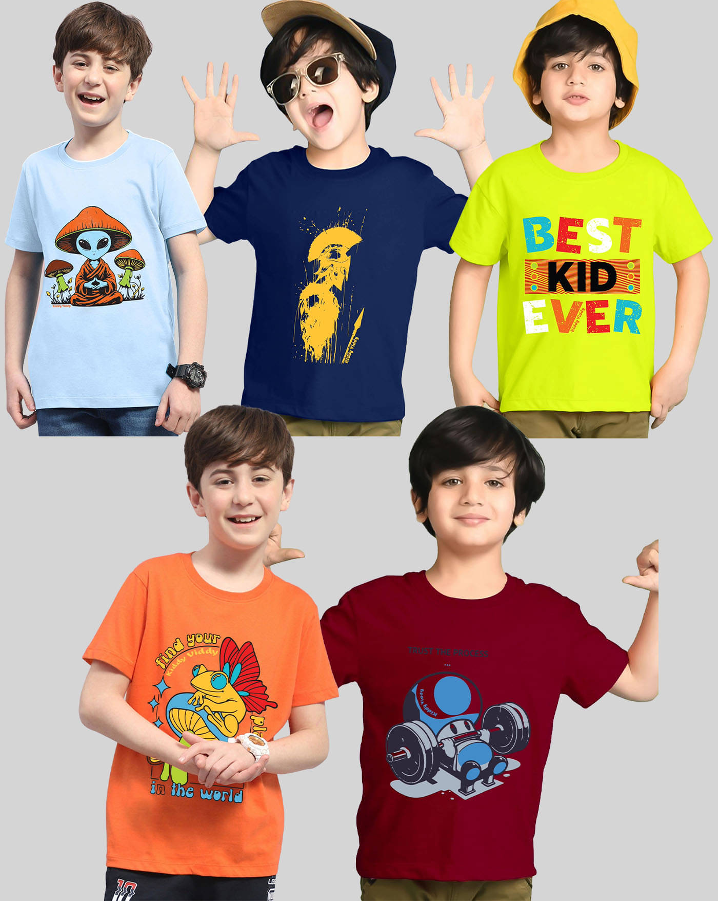     			ENITOR Pack of 5 Boys Cotton Blend T-Shirt ( Neon Green )