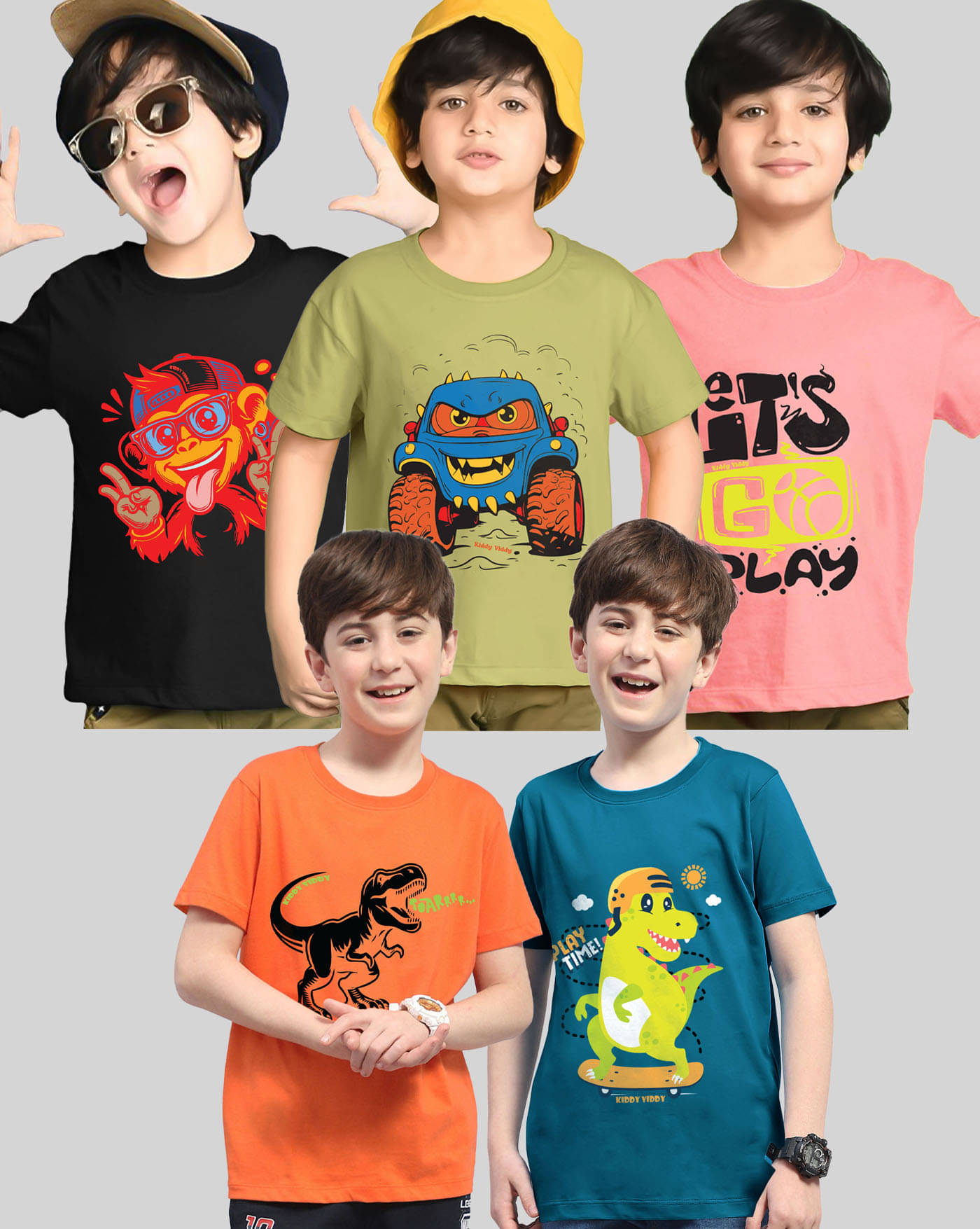     			ENITOR Pack of 5 Boys Cotton Blend T-Shirt ( Peach )