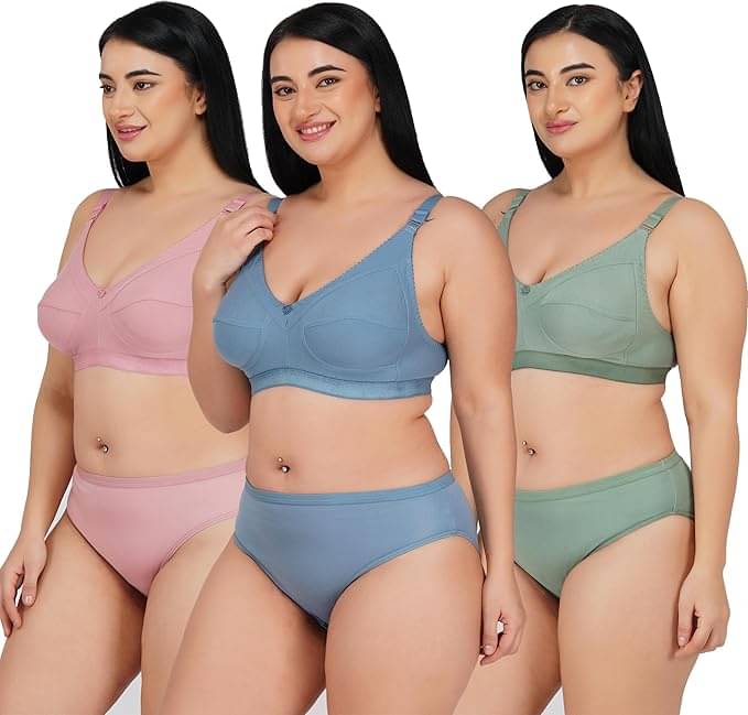 Fit BodyBra Pack of 3 Cotton Bra & Panty Set For Women ( Multicolor )     			Fit BodyBra Pack of 3 Cotton Bra & Panty Set For Women ( Multicolor )