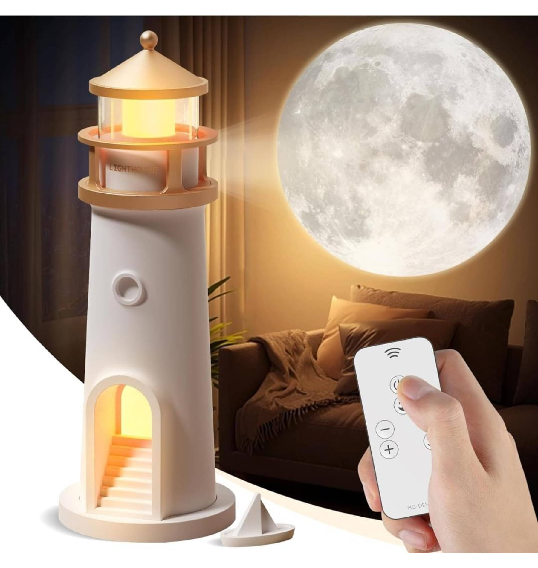 GMPex New Lighthouse Lamp Moon Projector Light White Bedside Table Lamp ( Pack of 1 ) GMPex New Lighthouse Lamp Moon Projector Light White Bedside Table Lamp ( Pack of 1 )