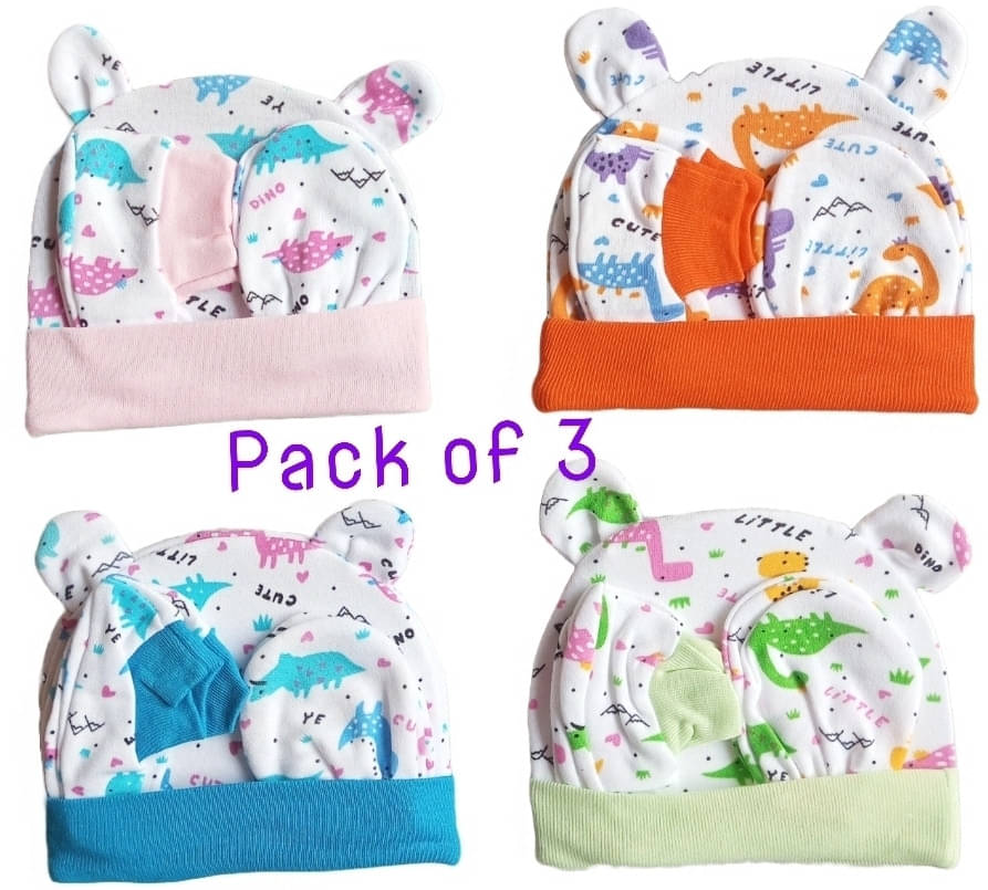     			Garcy Pack of 3 Unisex for Baby Caps ( Blue )