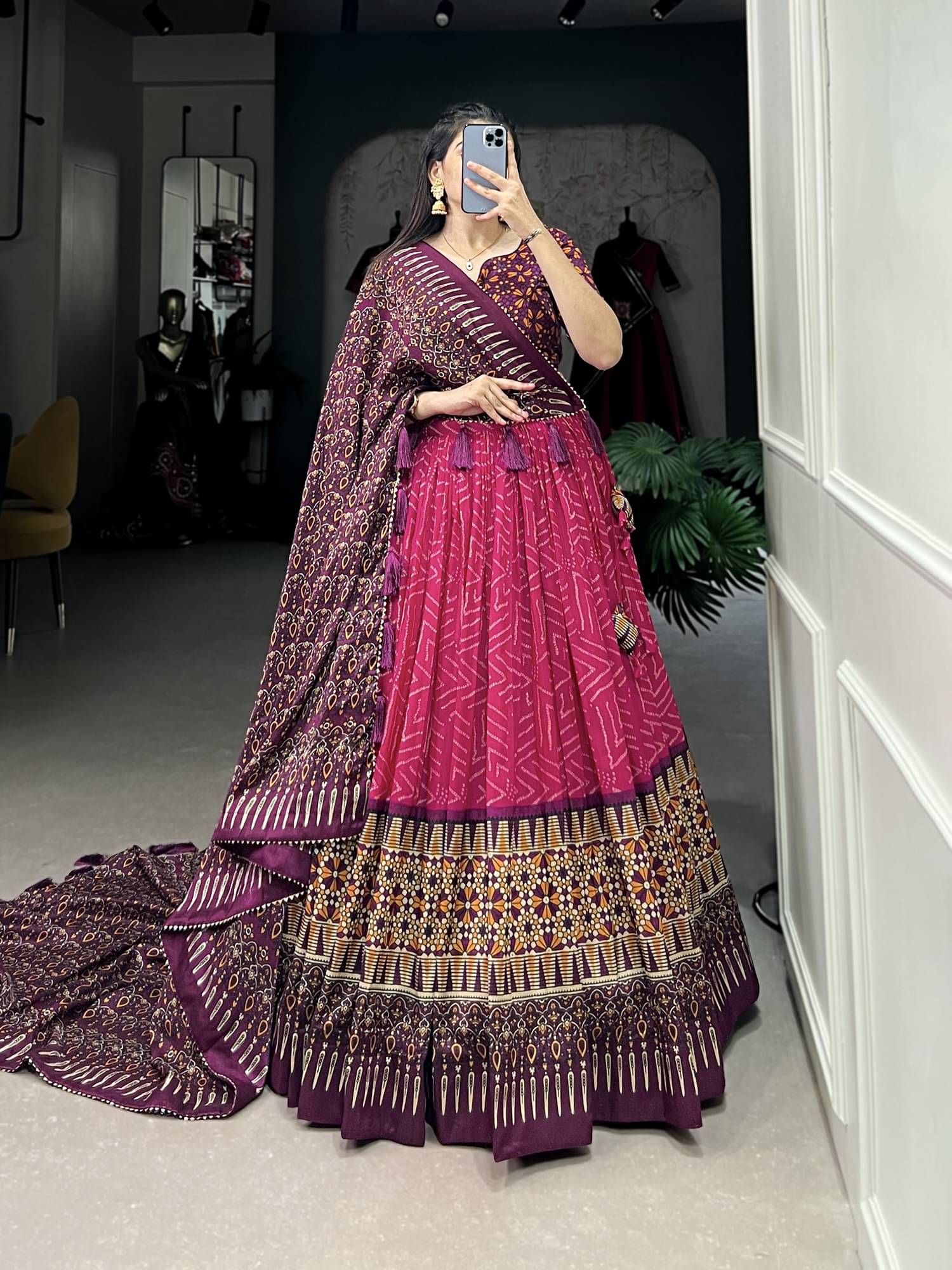     			JULEE Pink Tussar Silk Chaniya Choli Semi Stitched Lehenga Single