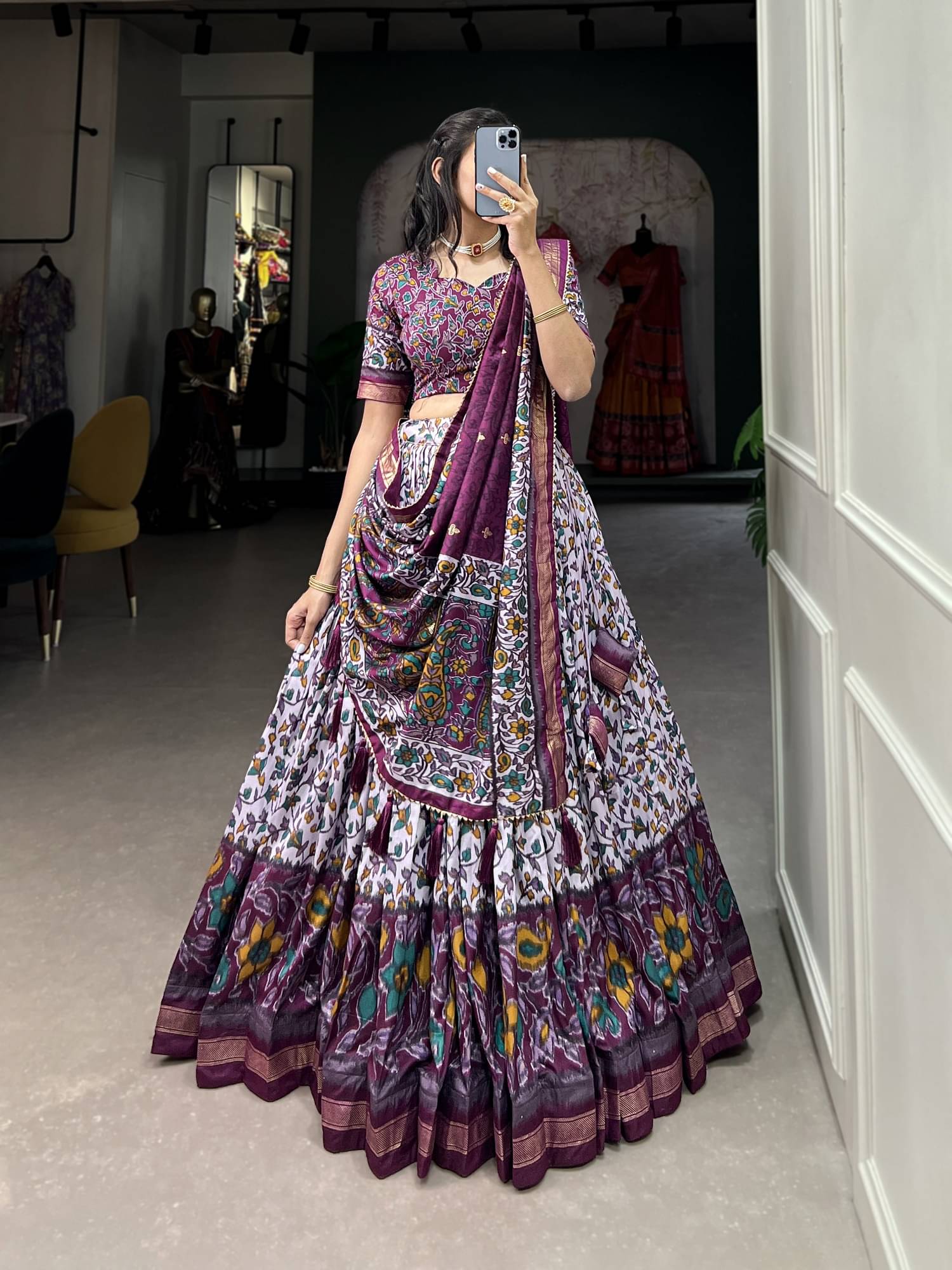 JULEE Purple Tussar Silk Chaniya Choli Semi Stitched Lehenga Single JULEE Purple Tussar Silk Chaniya Choli Semi Stitched Lehenga Single