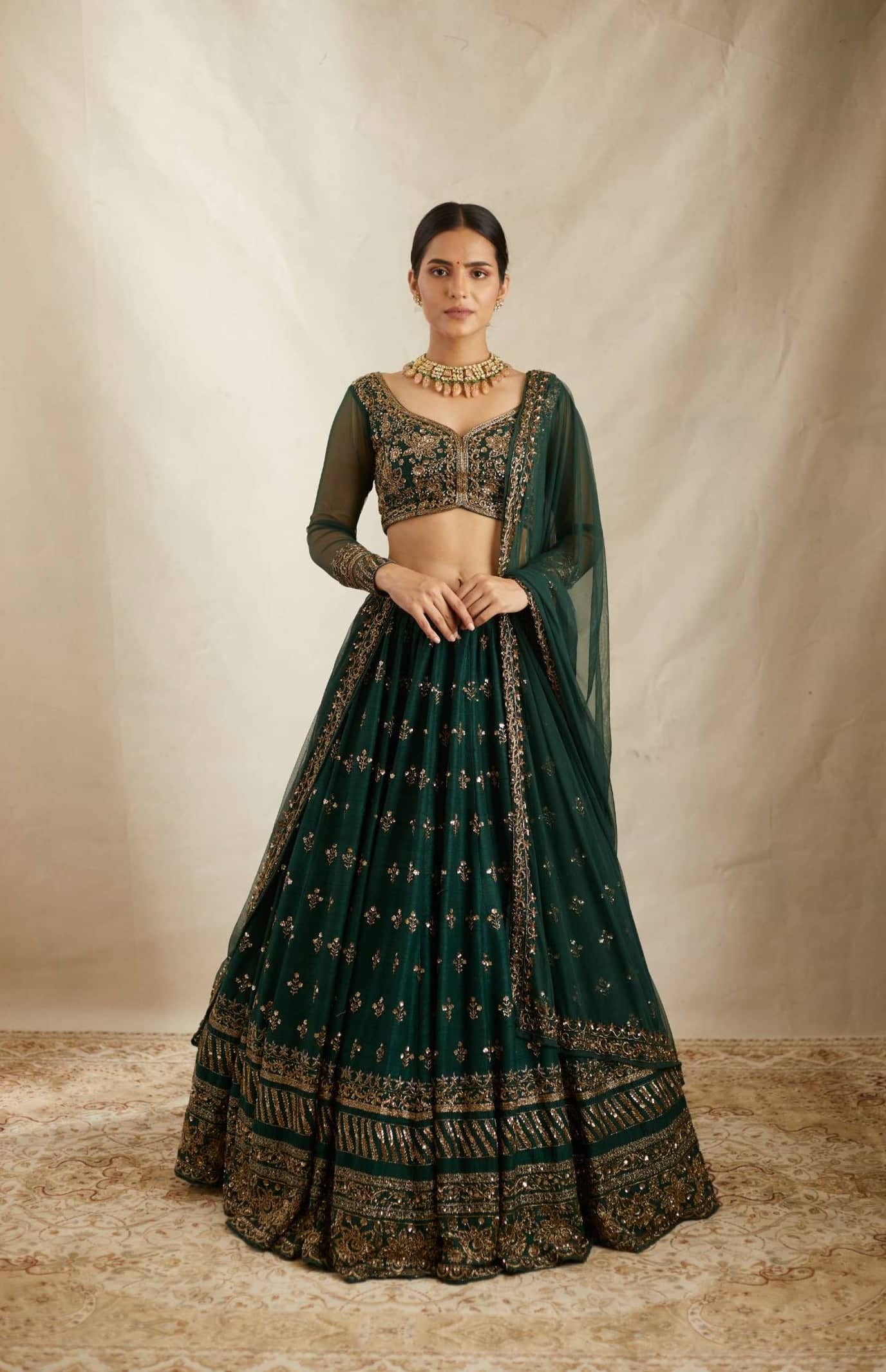 KV Fashion Green Chiffon Chaniya Choli Semi Stitched Lehenga Single