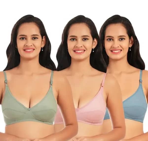Kiran Enterprises Pack of 3 Cotton Non Padded Everyday Bra For Women ( Blue,Green,Pink )