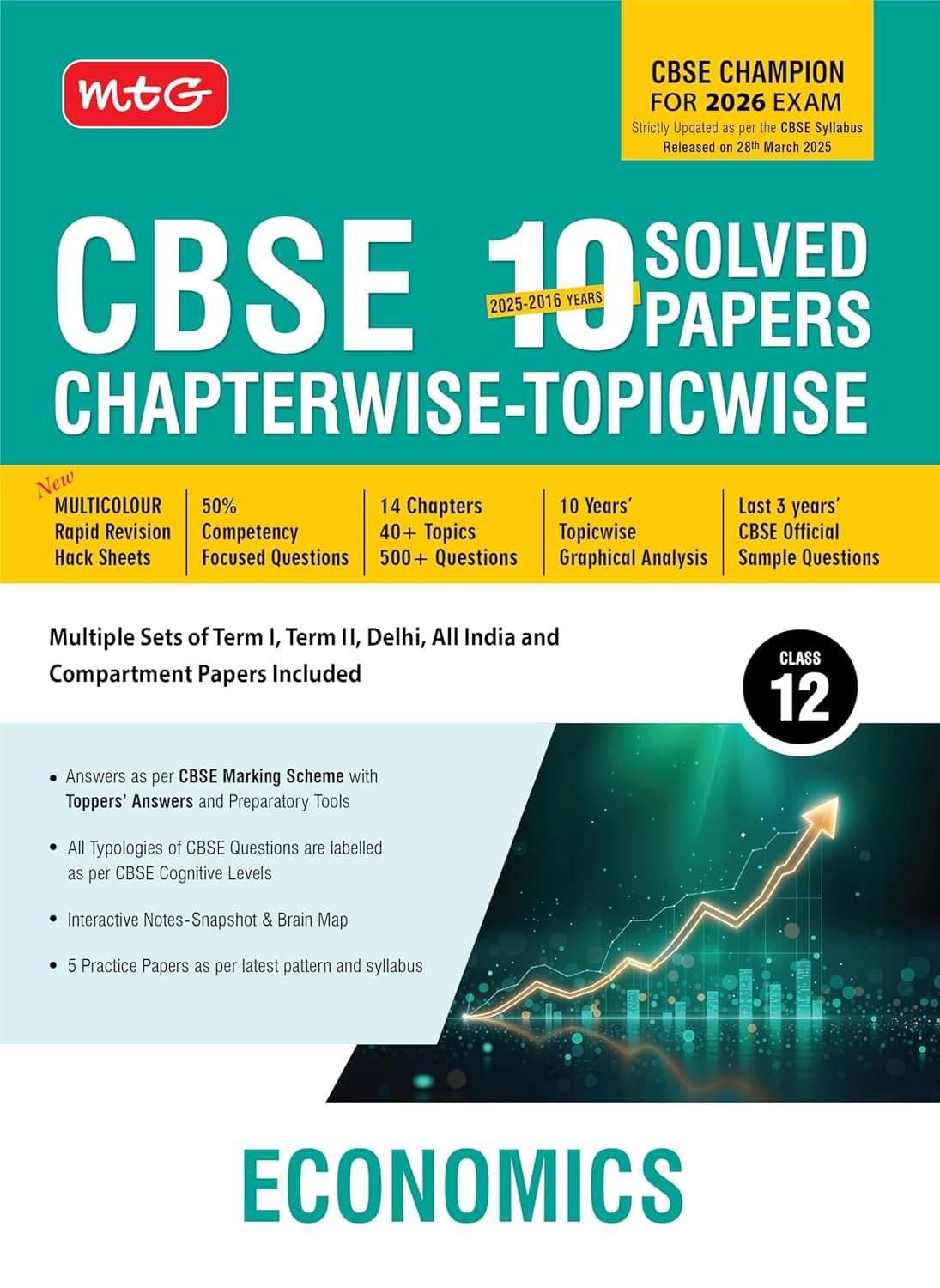 MTG CBSE 10 Years (2025-2016) Chapterwise Topicwise Solved Papers Class 12 Economics (PYQs Book) - CBSE Champion For 2026 Exam | CBSE Sample Papers (A     			MTG CBSE 10 Years (2025-2016) Chapterwise Topicwise Solved Papers Class 12 Economics (PYQs Book) - CBSE Champion For 2026 Exam | CBSE Sample Papers (A