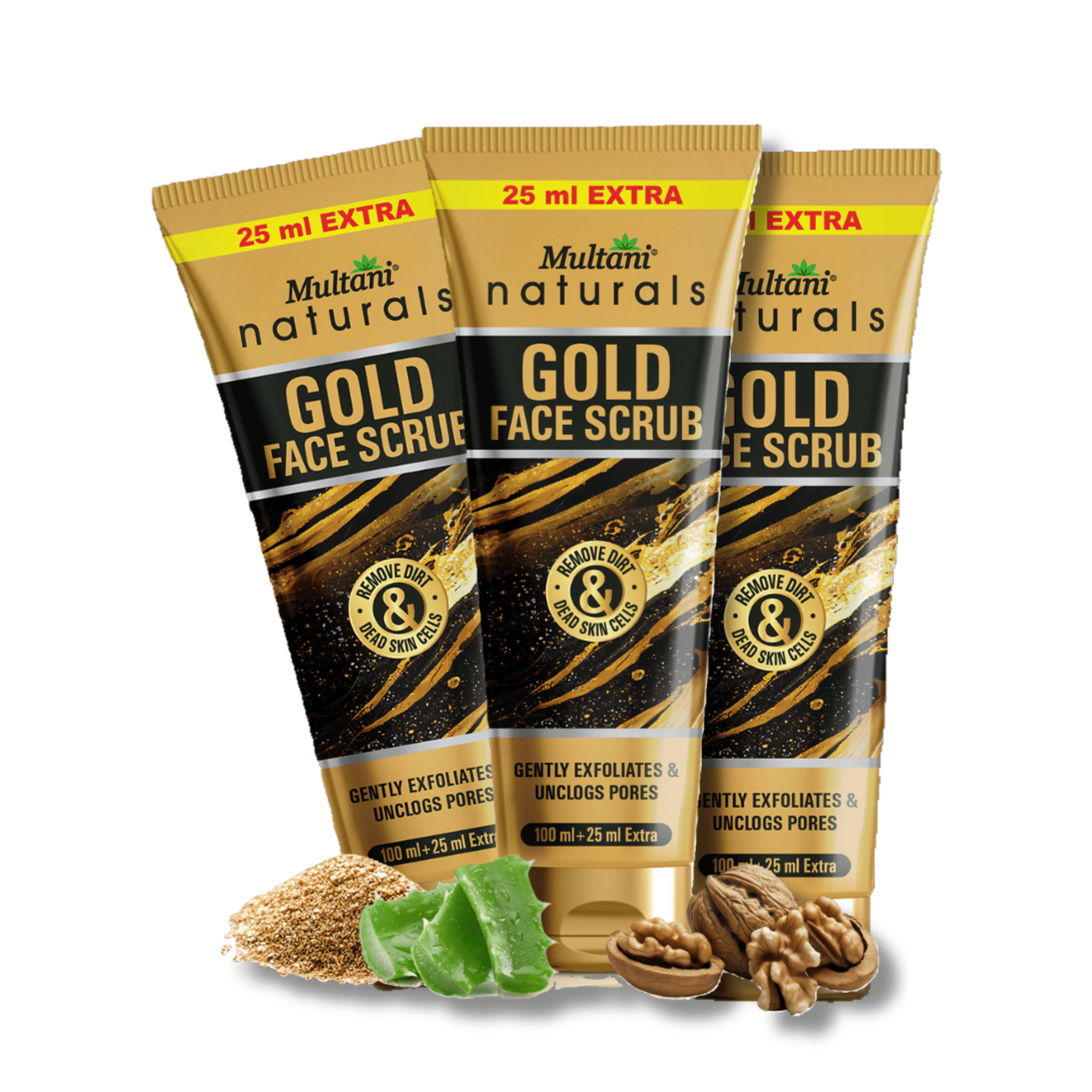 Multani Naturals Gold Face Scrub Exfoliating & Cleansing Scrub Helps Remove Blackheads & Whiteheads Unclog Pores 125ml (Pack of 3)