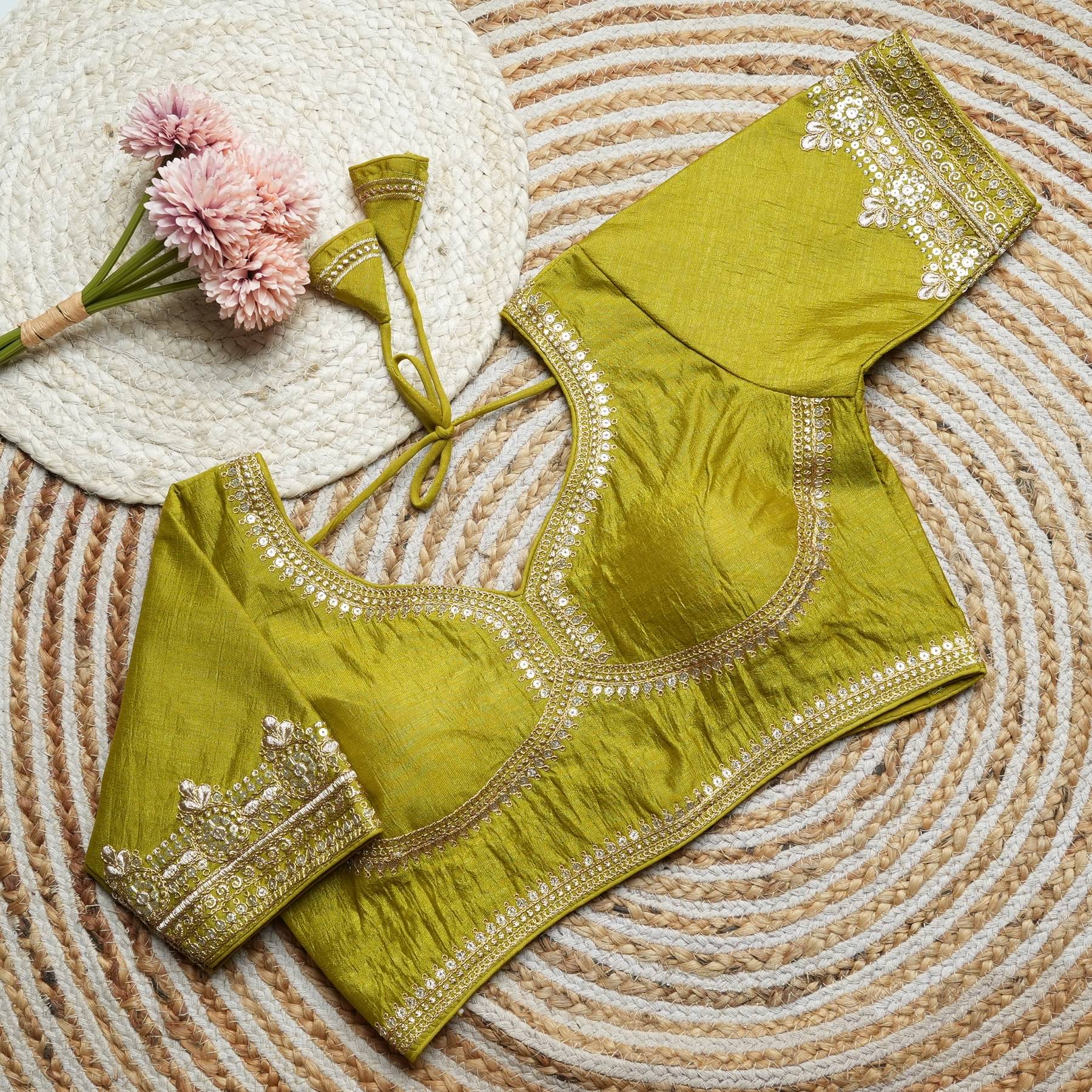     			Modern Mughals Lime Green Readymade with Pad Art Silk Women's Blouse ( Pack of 1 )