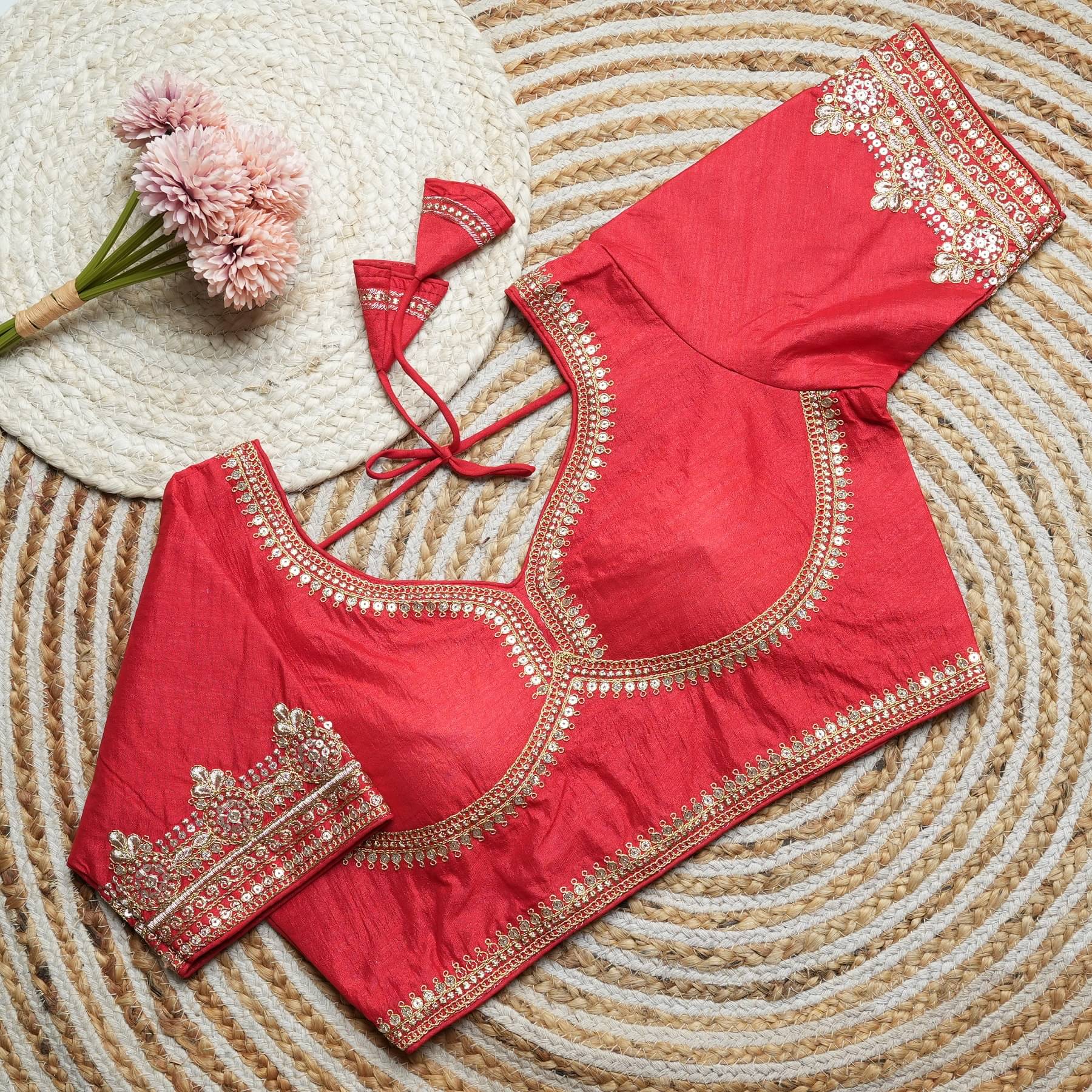     			Modern Mughals Red Readymade with Pad Art Silk Women's Blouse ( Pack of 1 )
