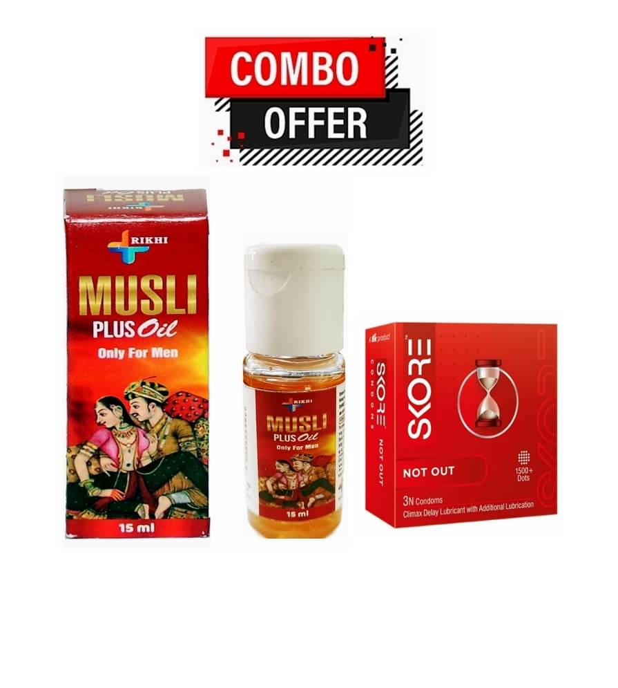     			Rikhi Musli Plus Oil 15ml & Skore Notout 3Condoms 1500+Dots Pack Of 2