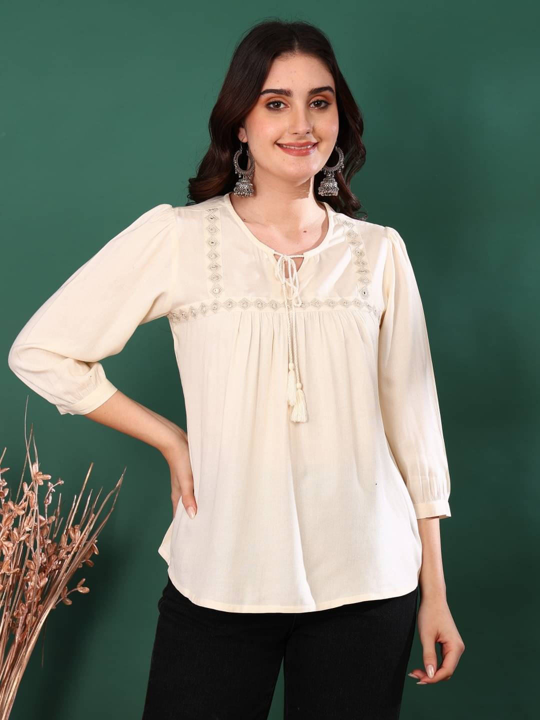 Yash Gallery Women's Rayon Regular Top ( Off White ) Yash Gallery Women's Rayon Regular Top ( Off White )