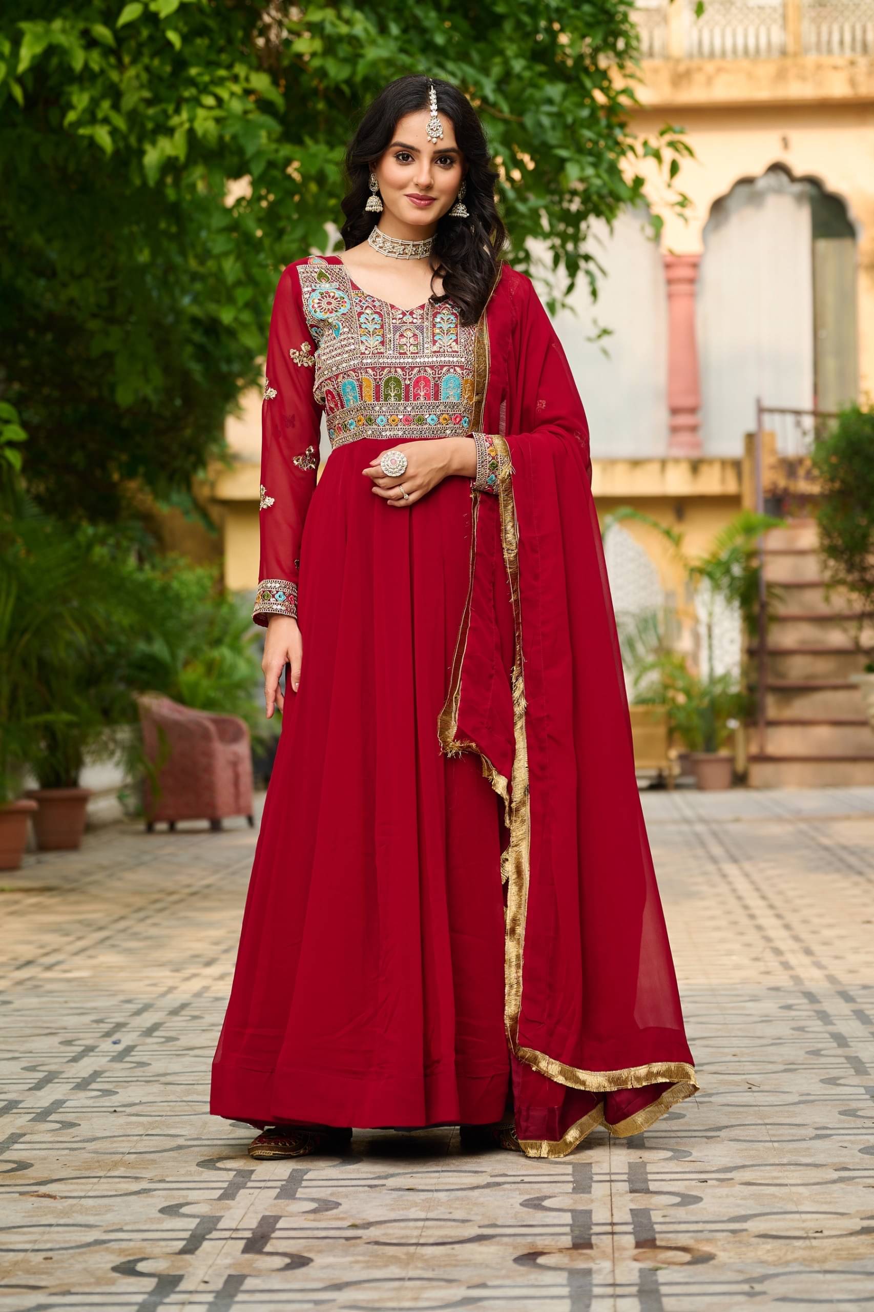     			aplix Women Georgette Anarkali Stitched Ethnic Gown ( Maroon )