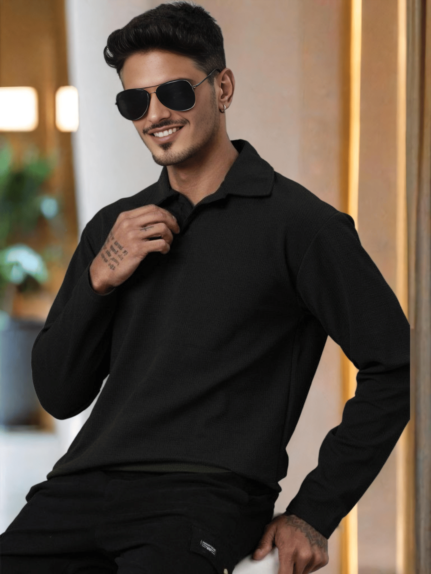     			genzy Men Polyester Regular Fit Solid Polo T Shirt ( Black )
