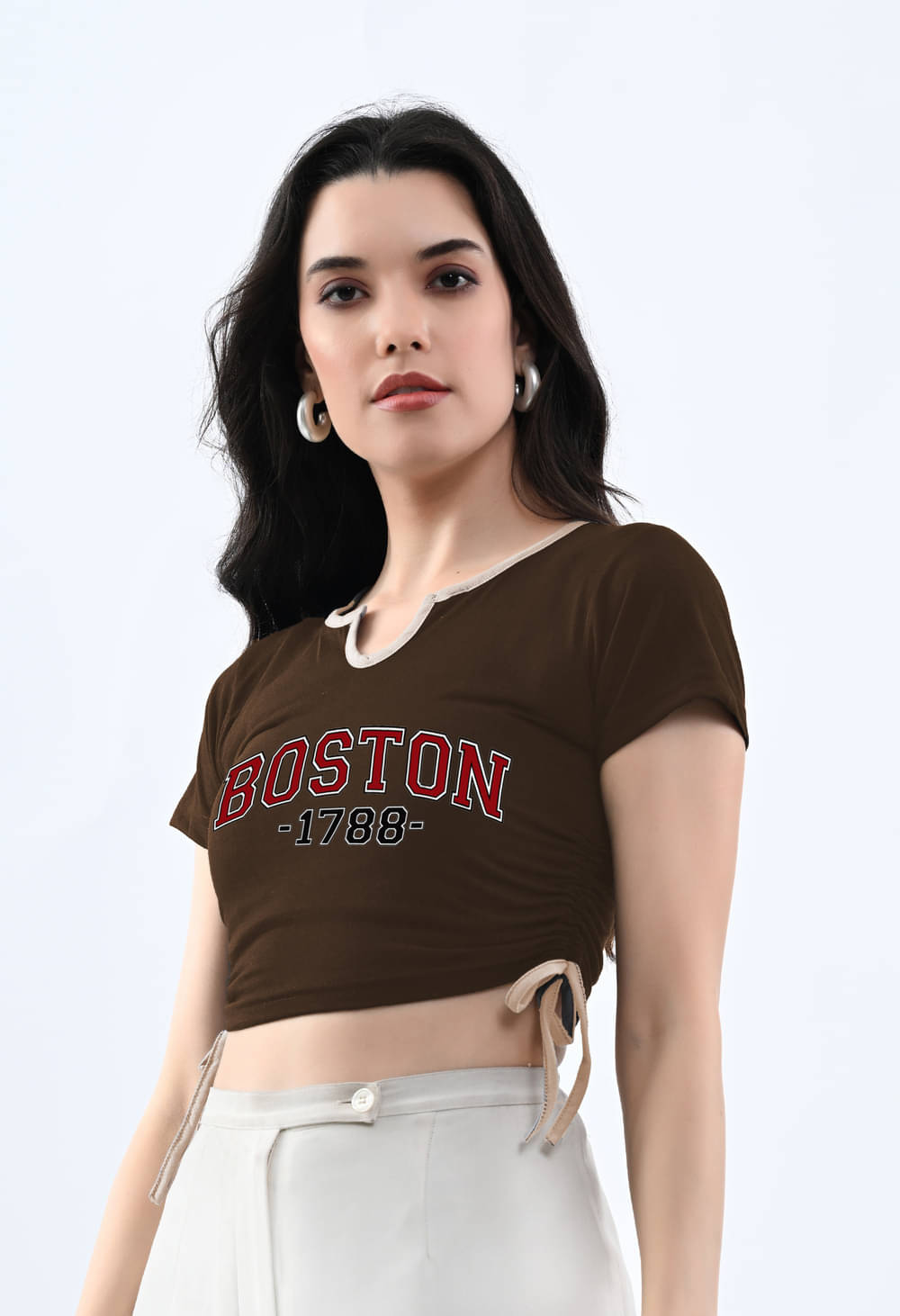    			genzy Women's Cotton Blend Crop Top ( Brown )