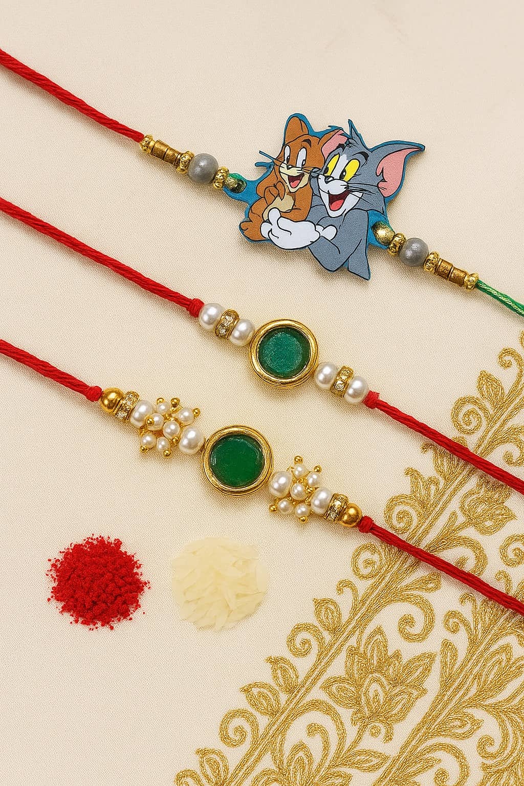 thrifkart Rakhi Hampers Multicolour KUNDAN BHAIYA BHABHI RAKHI WITH KIDS RAKHI - Bangles & Bracelets | Buy online on ZillyBuy