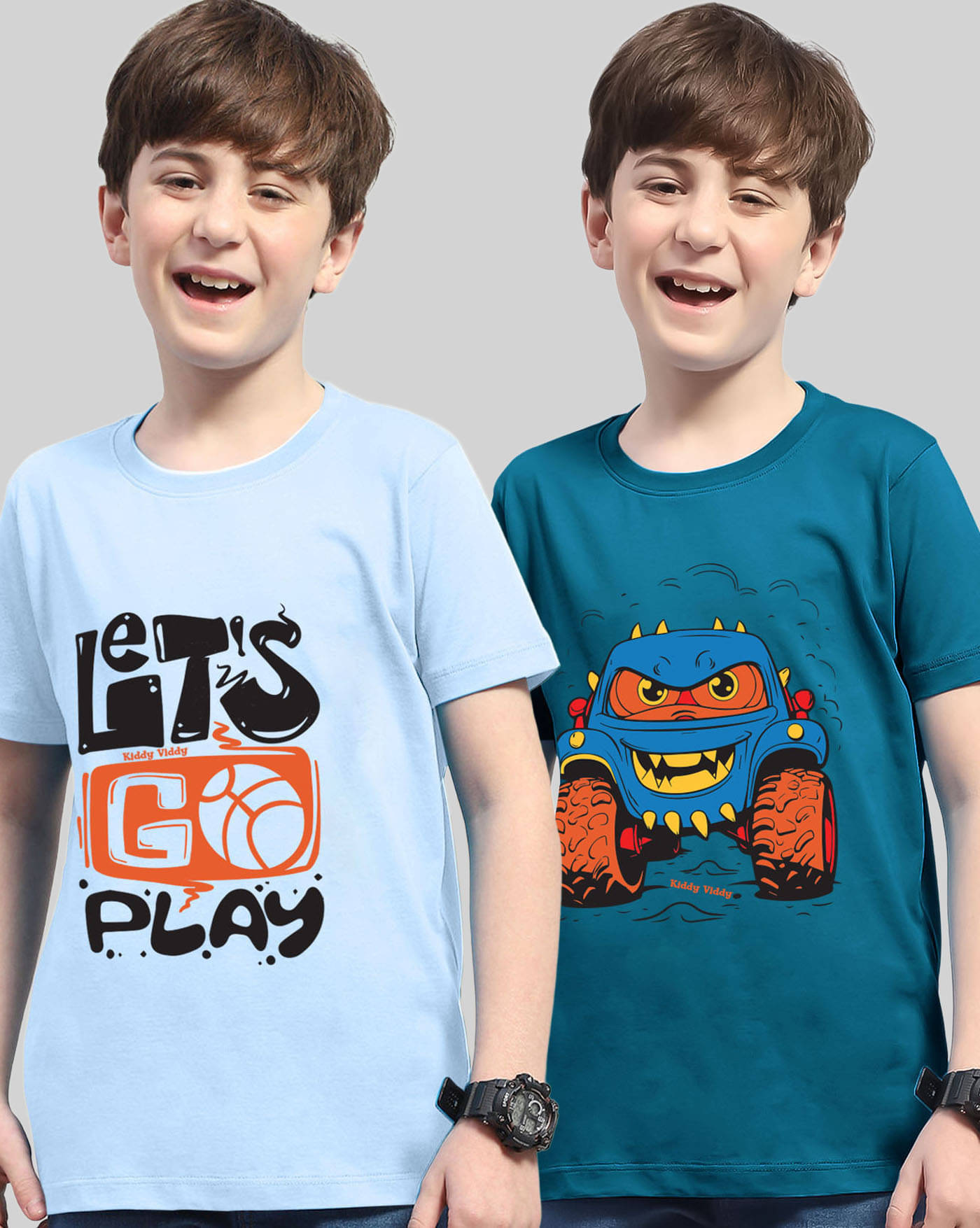    			AOOSH Pack of 2 Boys Cotton Blend T-Shirt ( Sky Blue )