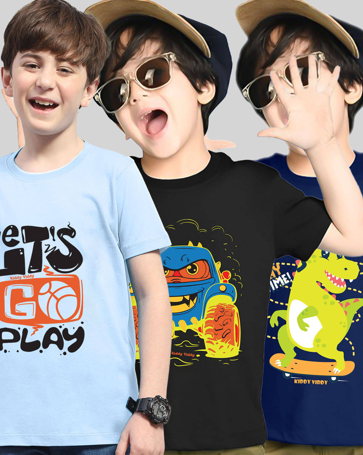     			AOOSH Pack of 3 Boys Cotton Blend T-Shirt ( Sky Blue )