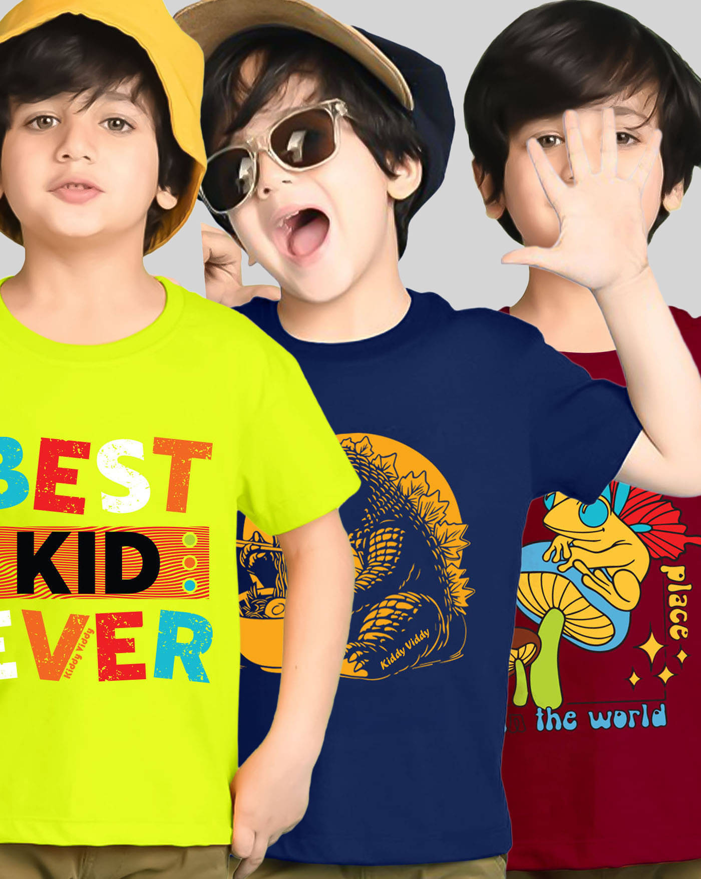     			AOOSH Pack of 3 Boys Cotton Blend T-Shirt ( Neon Green )