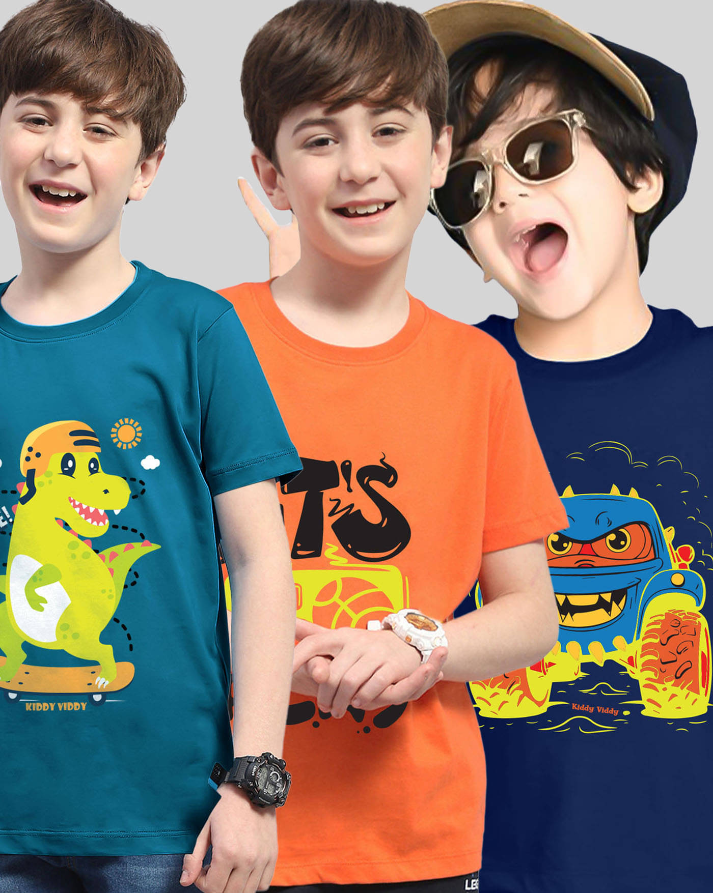     			AOOSH Pack of 3 Boys Cotton Blend T-Shirt ( Orange )