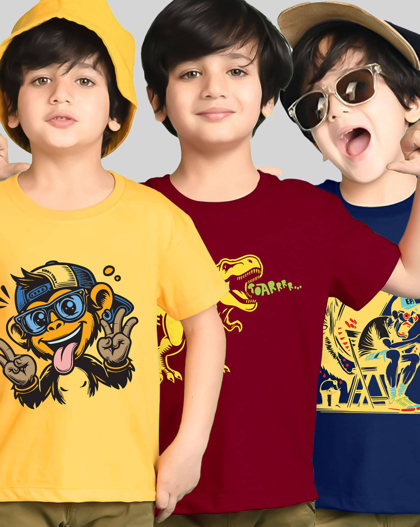     			AOOSH Pack of 3 Boys Cotton Blend T-Shirt ( Yellow )