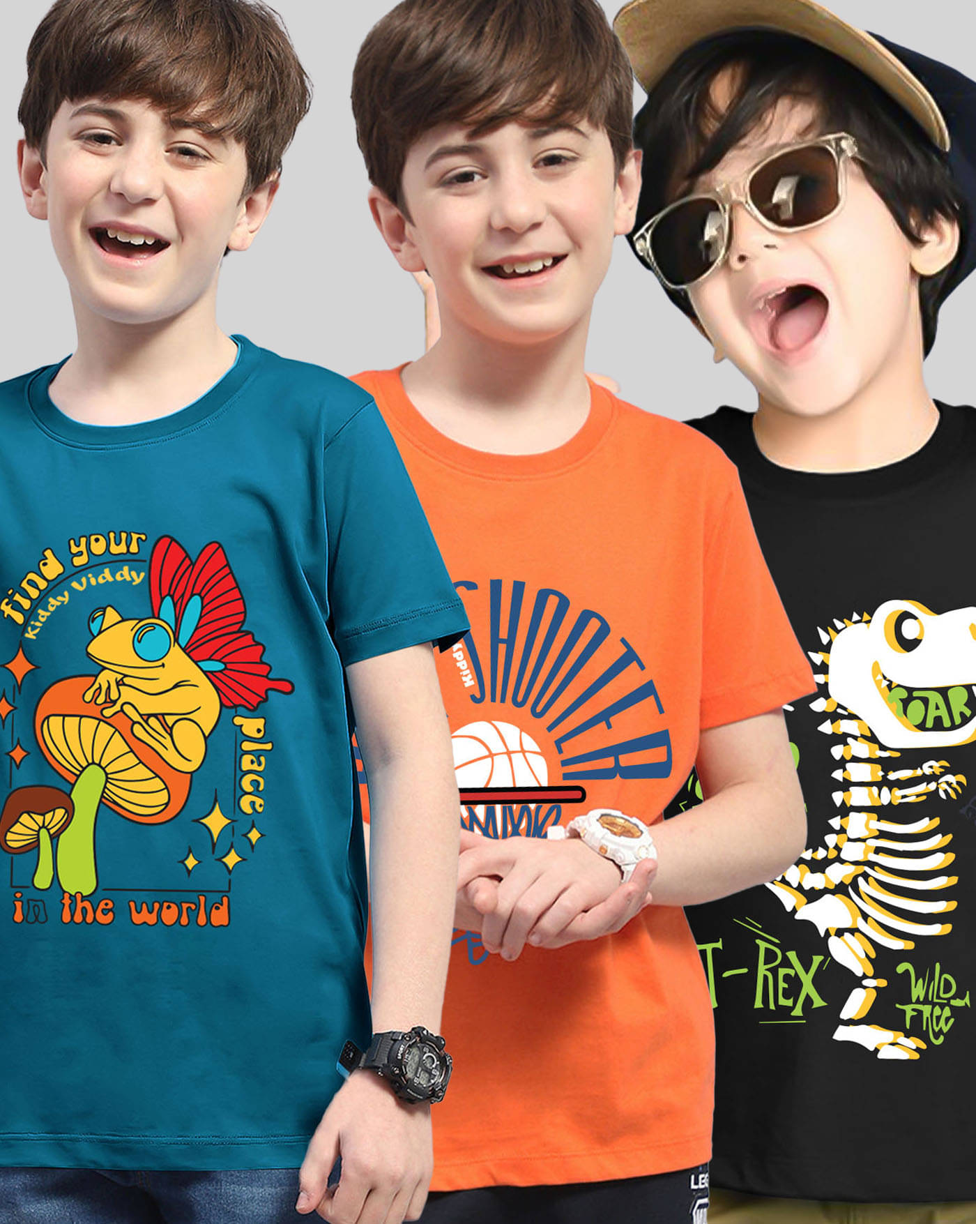     			AOOSH Pack of 3 Boys Cotton Blend T-Shirt ( Orange )