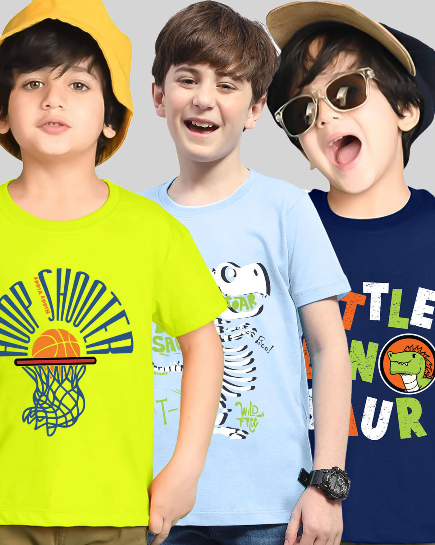     			AOOSH Pack of 3 Boys Cotton Blend T-Shirt ( Neon Green )