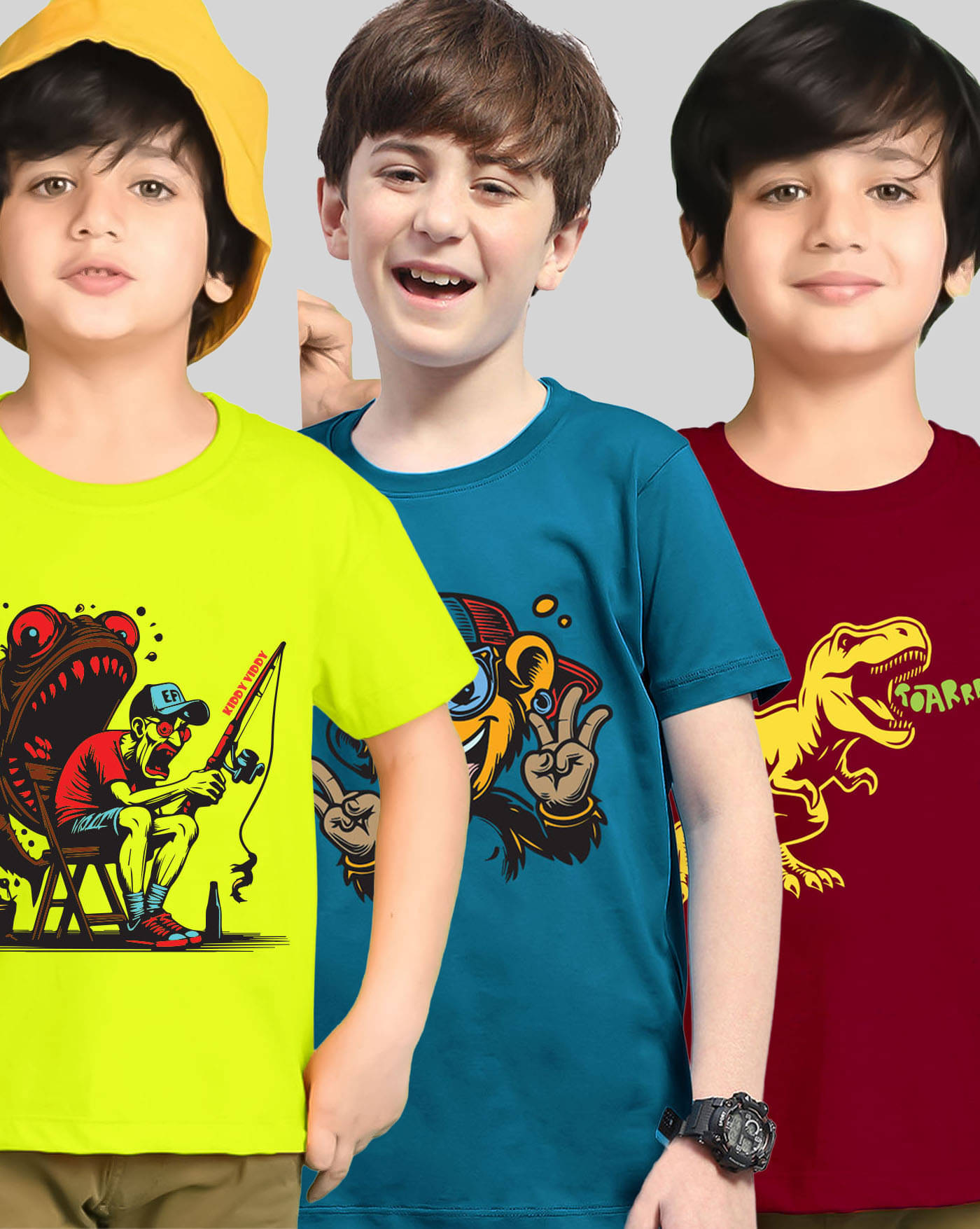     			AOOSH Pack of 3 Boys Cotton Blend T-Shirt ( Teal )