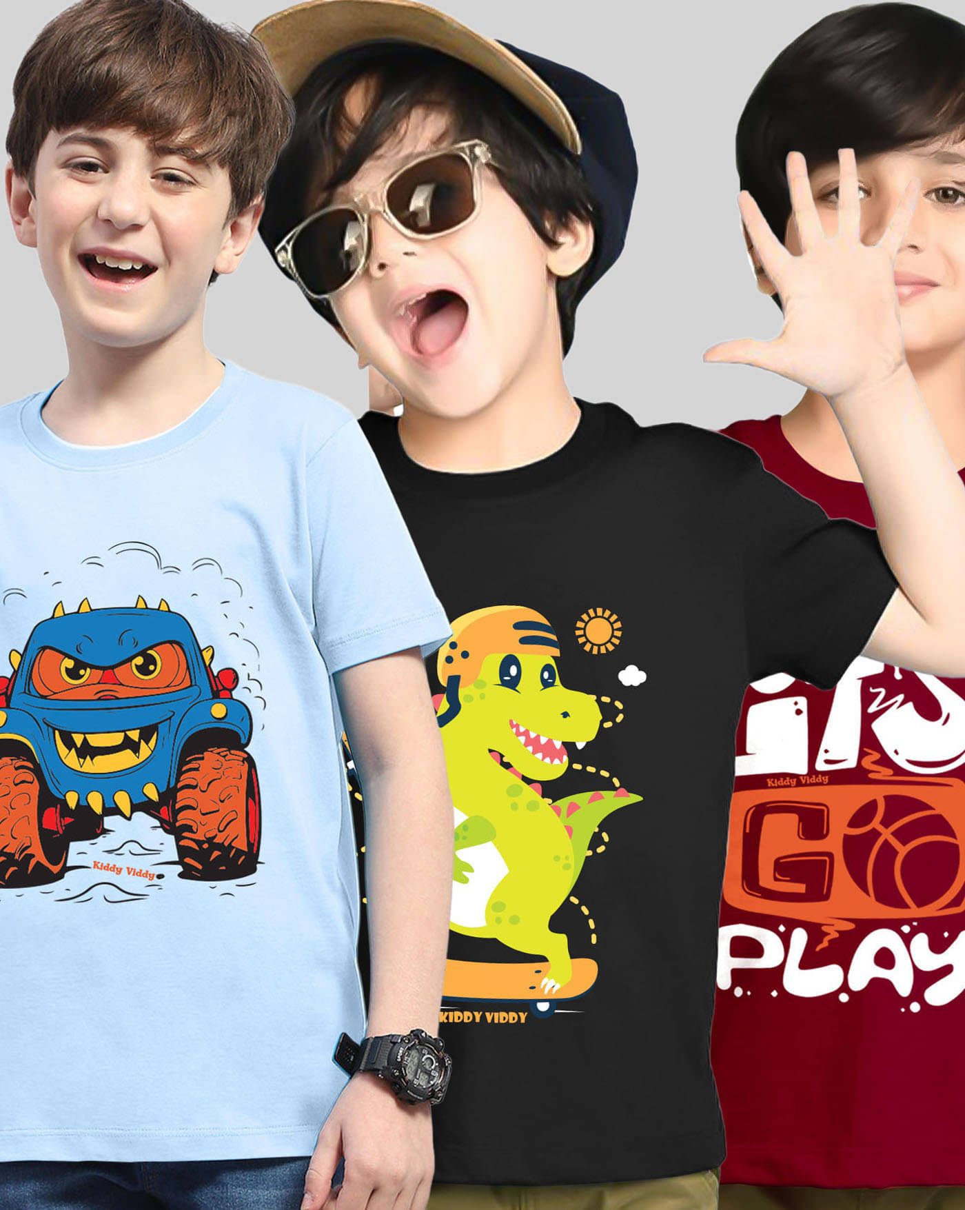     			AOOSH Pack of 3 Boys Cotton Blend T-Shirt ( Maroon )