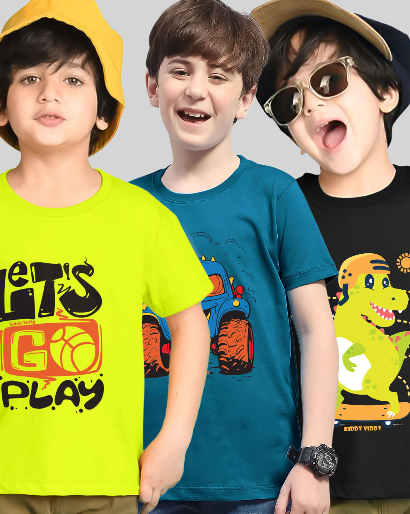     			AOOSH Pack of 3 Boys Cotton Blend T-Shirt ( Neon Green )