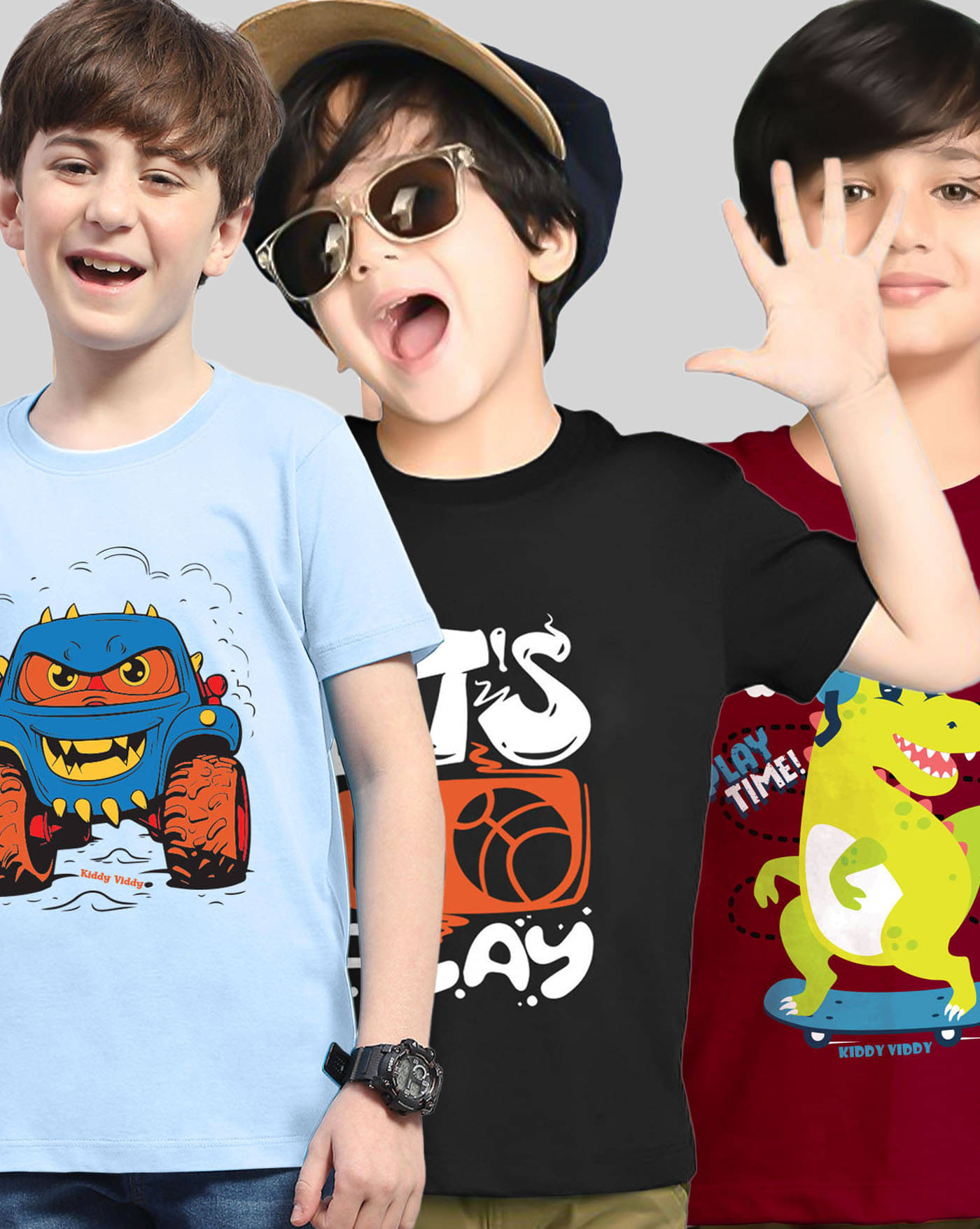     			AOOSH Pack of 3 Boys Cotton Blend T-Shirt ( Sky Blue )