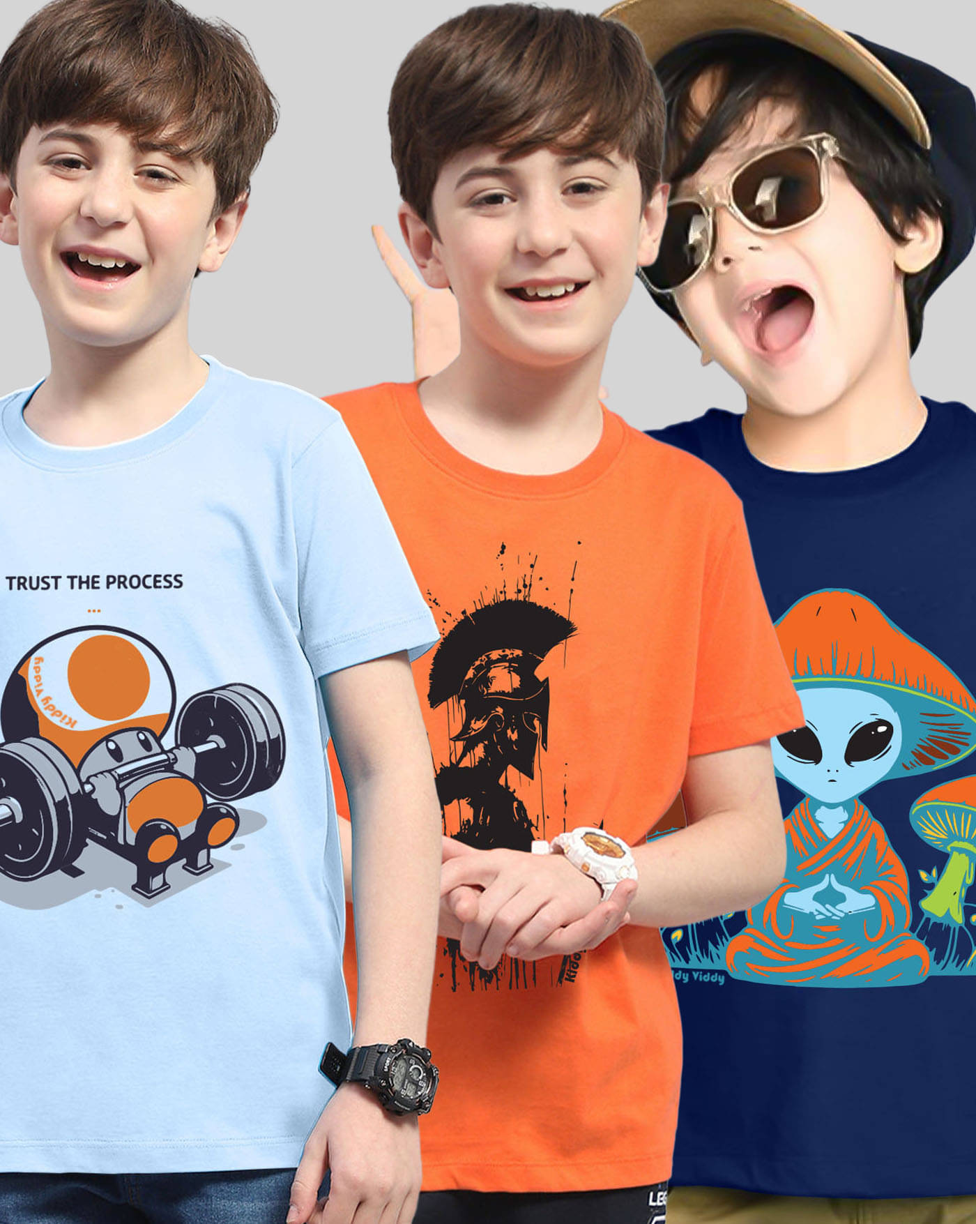     			AOOSH Pack of 3 Boys Cotton Blend T-Shirt ( Navy Blue )