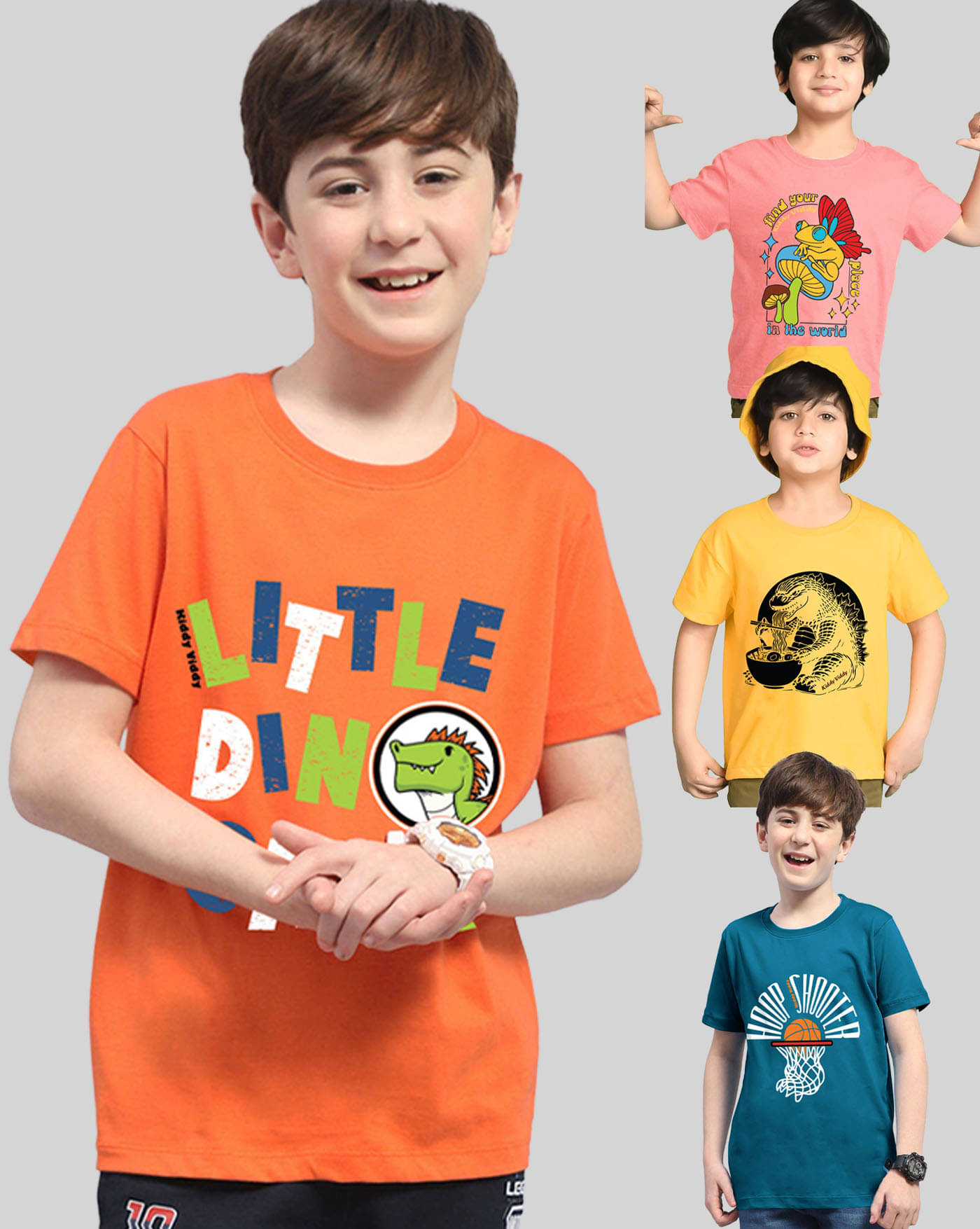     			AOOSH Pack of 4 Boys Cotton Blend T-Shirt ( Yellow )