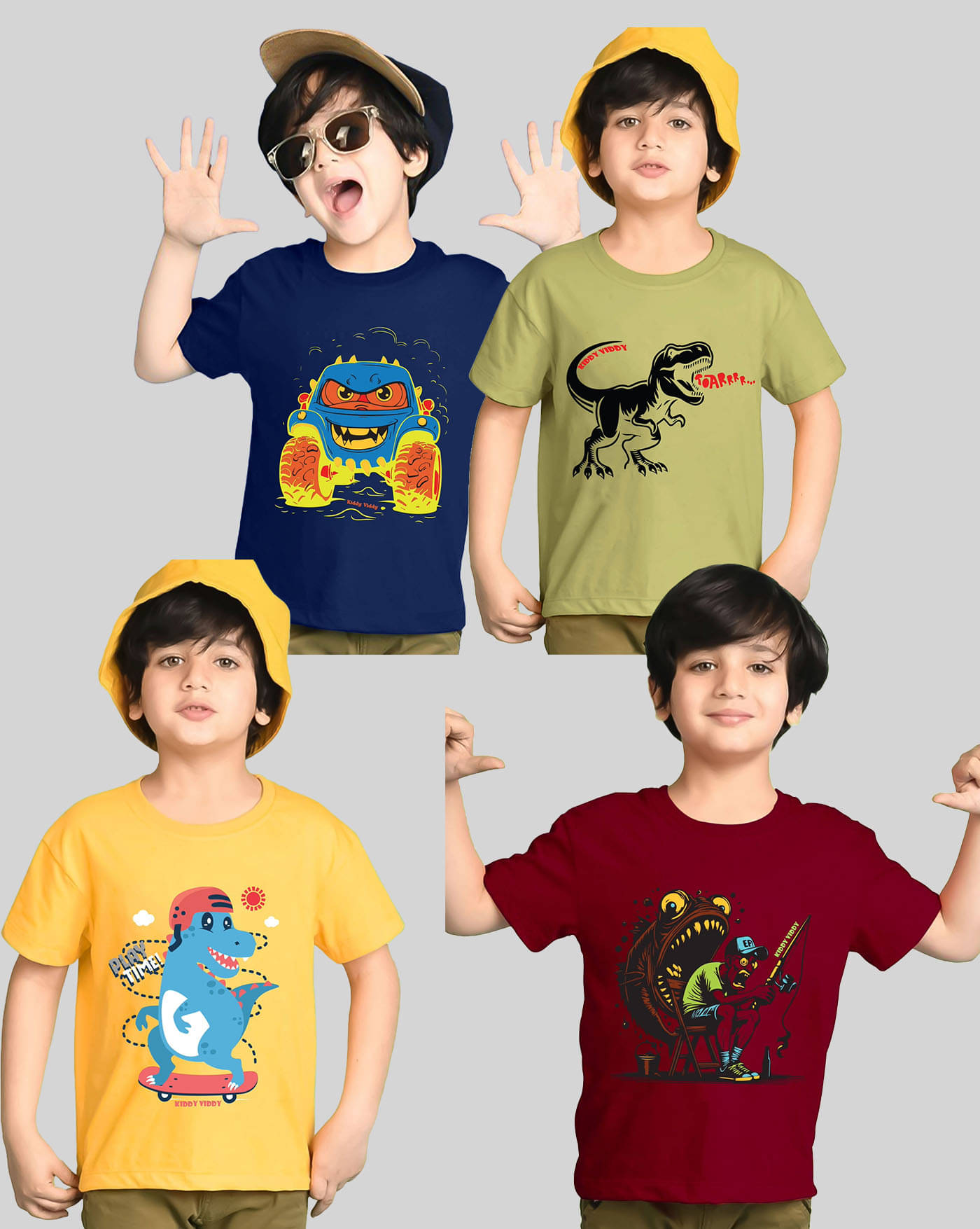     			AOOSH Pack of 4 Boys Cotton Blend T-Shirt ( Green )