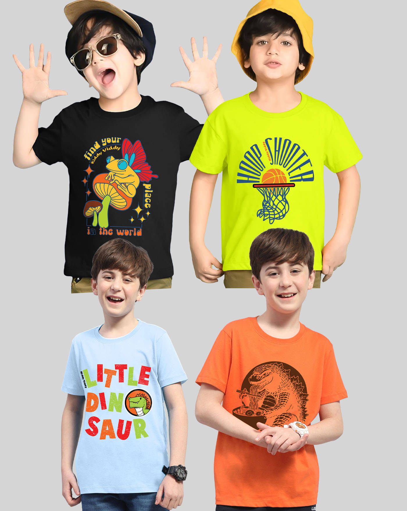     			AOOSH Pack of 4 Boys Cotton Blend T-Shirt ( Sky Blue )