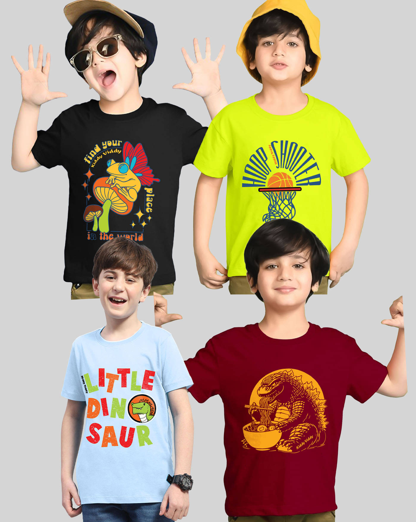     			AOOSH Pack of 4 Boys Cotton Blend T-Shirt ( Sky Blue )