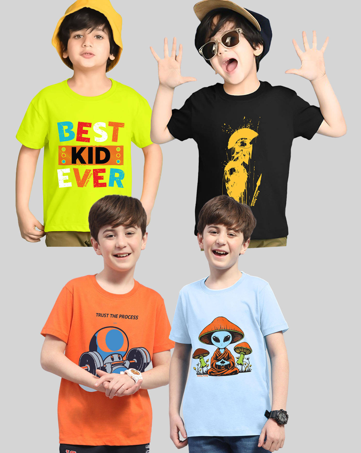     			AOOSH Pack of 4 Boys Cotton Blend T-Shirt ( Sky Blue )