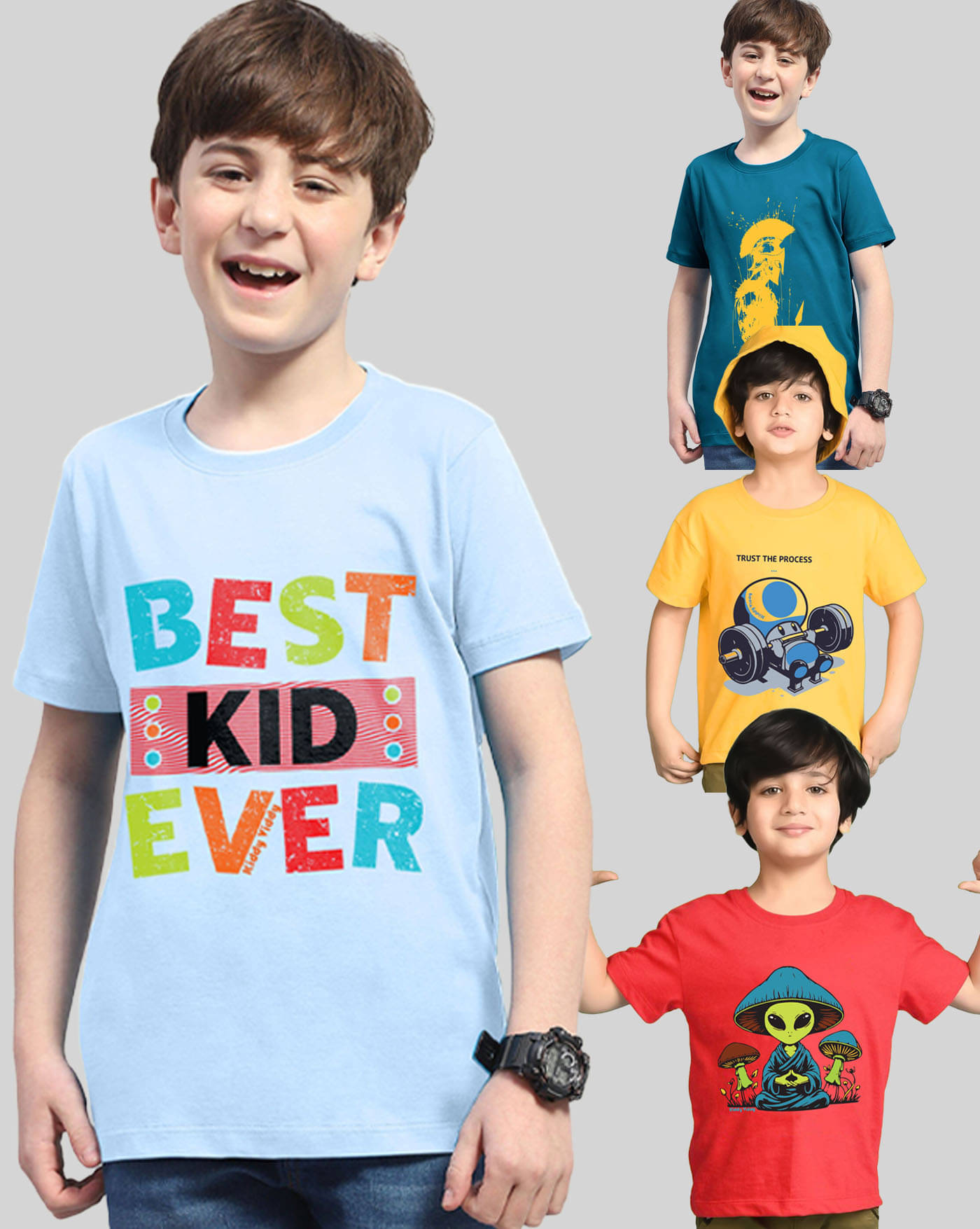     			AOOSH Pack of 4 Boys Cotton Blend T-Shirt ( Yellow )