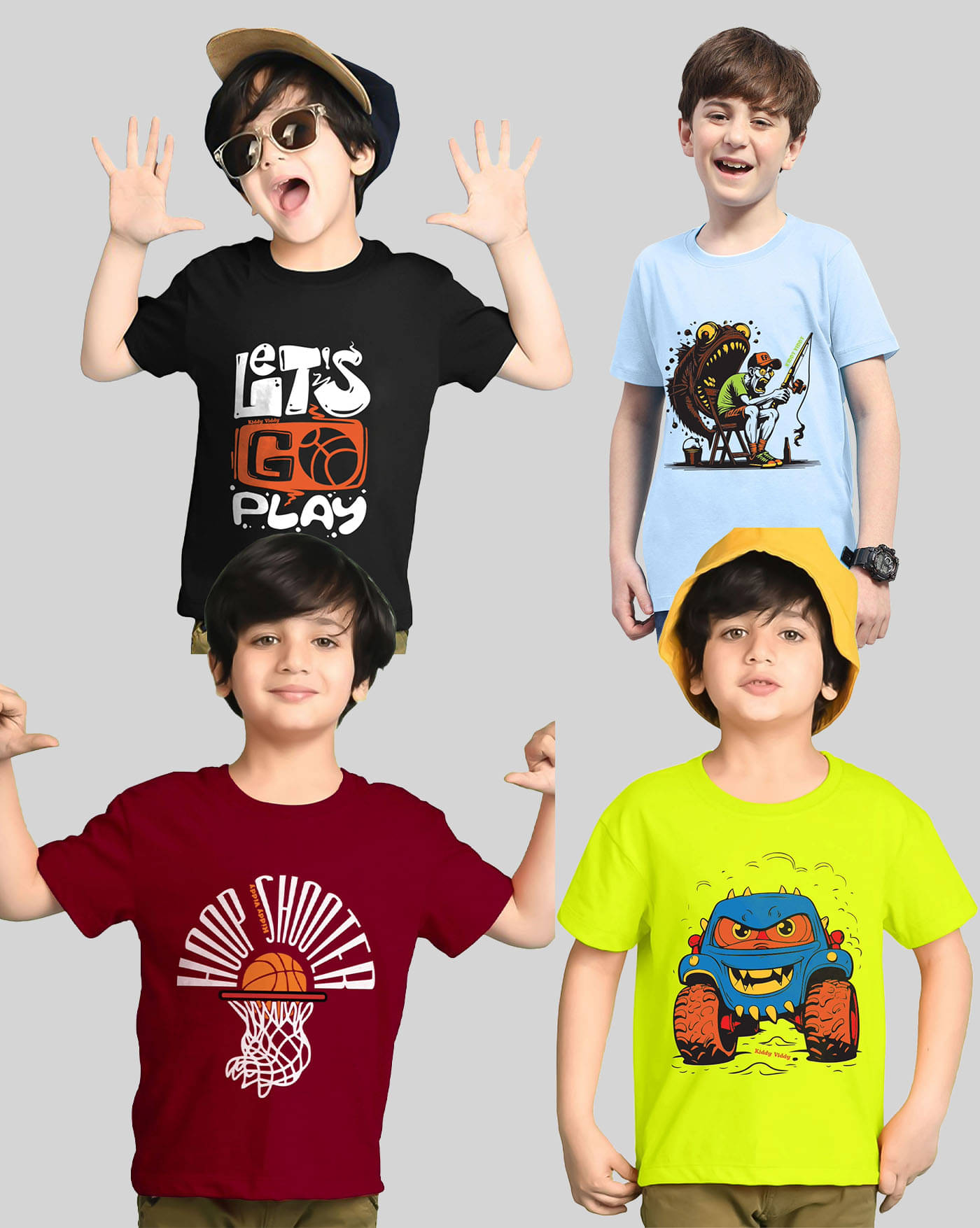    			AOOSH Pack of 4 Boys Cotton Blend T-Shirt ( Black )