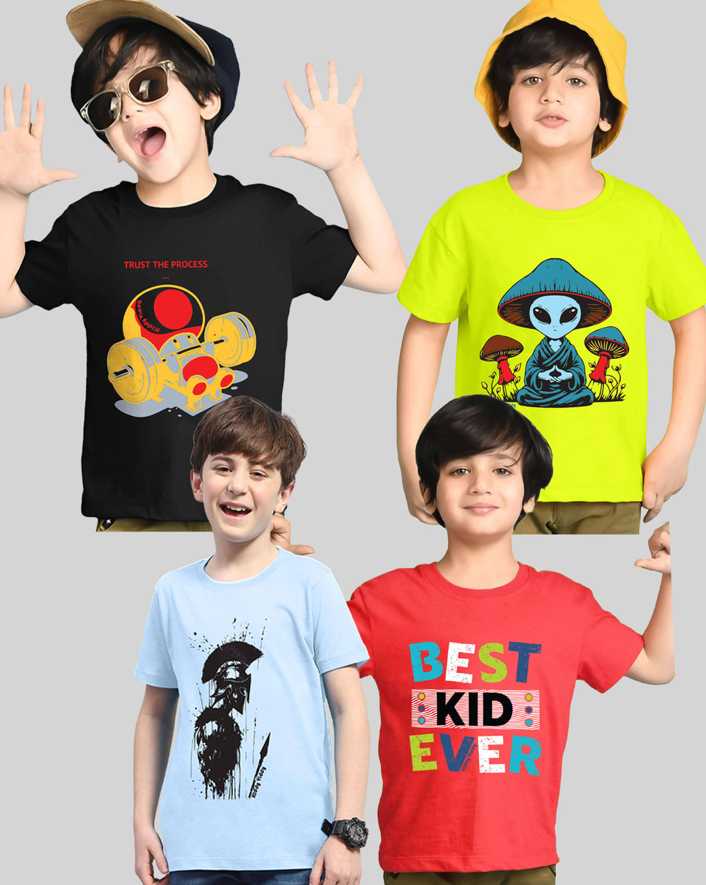     			AOOSH Pack of 4 Boys Cotton Blend T-Shirt ( Neon Green )