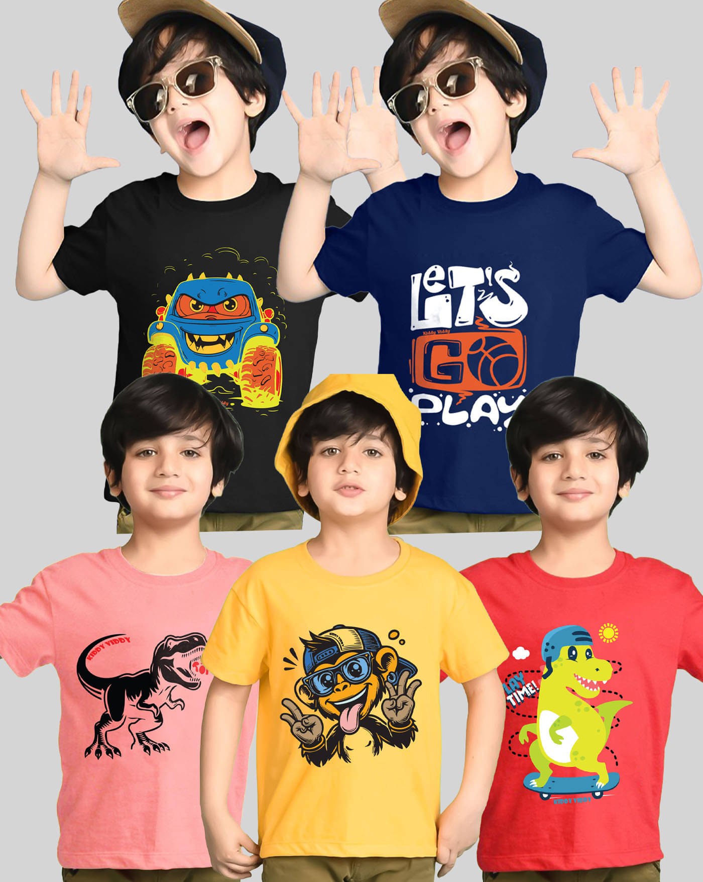     			AOOSH Pack of 5 Boys Cotton Blend T-Shirt ( Navy Blue )