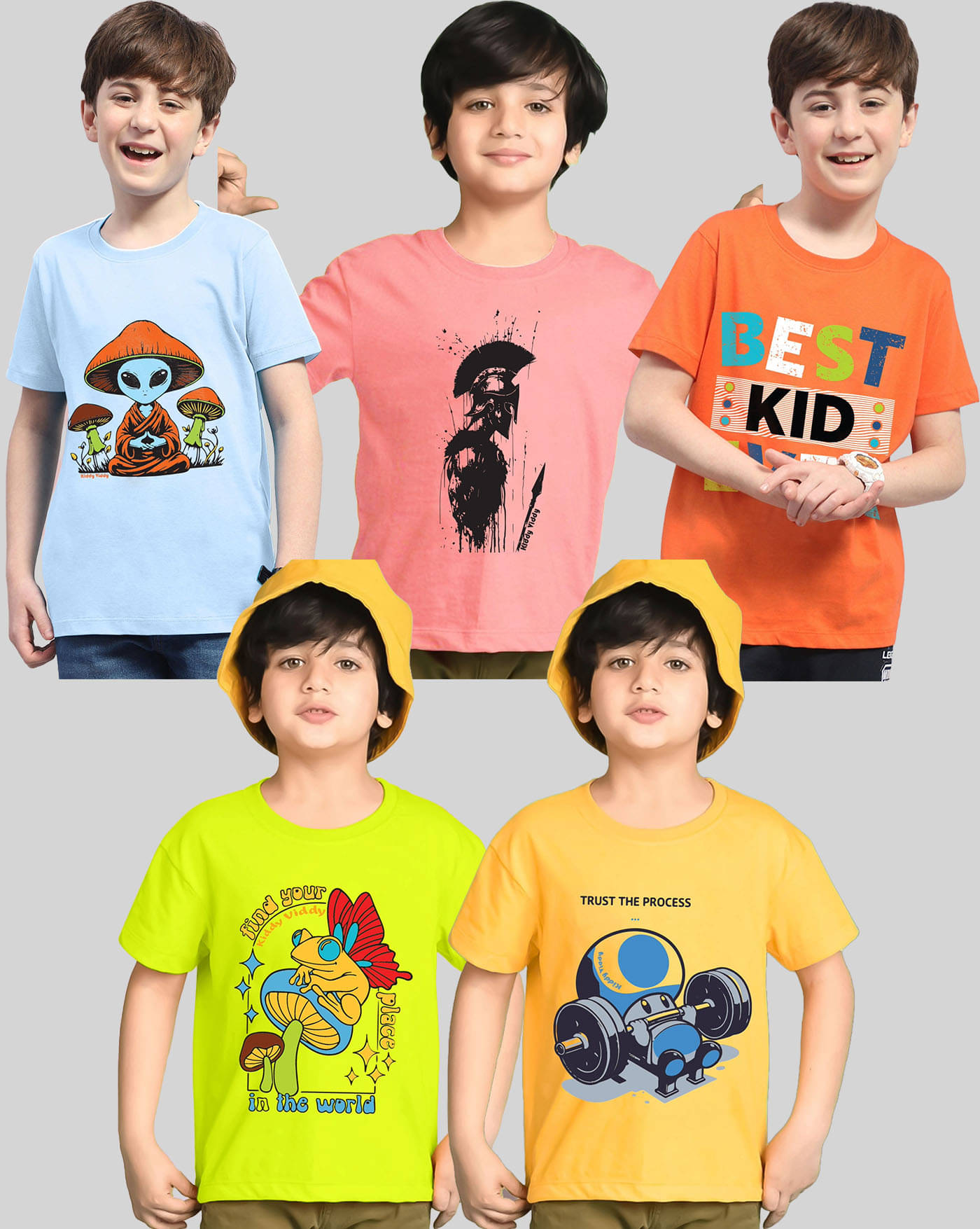    			AOOSH Pack of 5 Boys Cotton Blend T-Shirt ( Yellow )