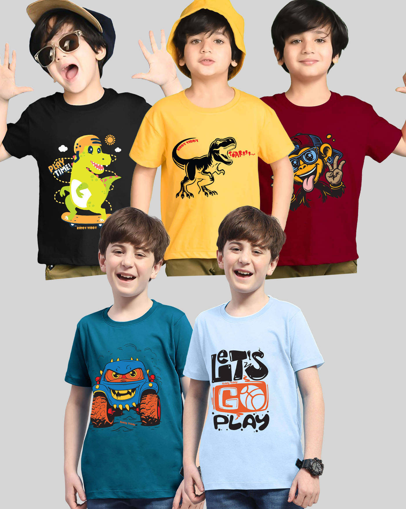     			AOOSH Pack of 5 Boys Cotton Blend T-Shirt ( Sky Blue )