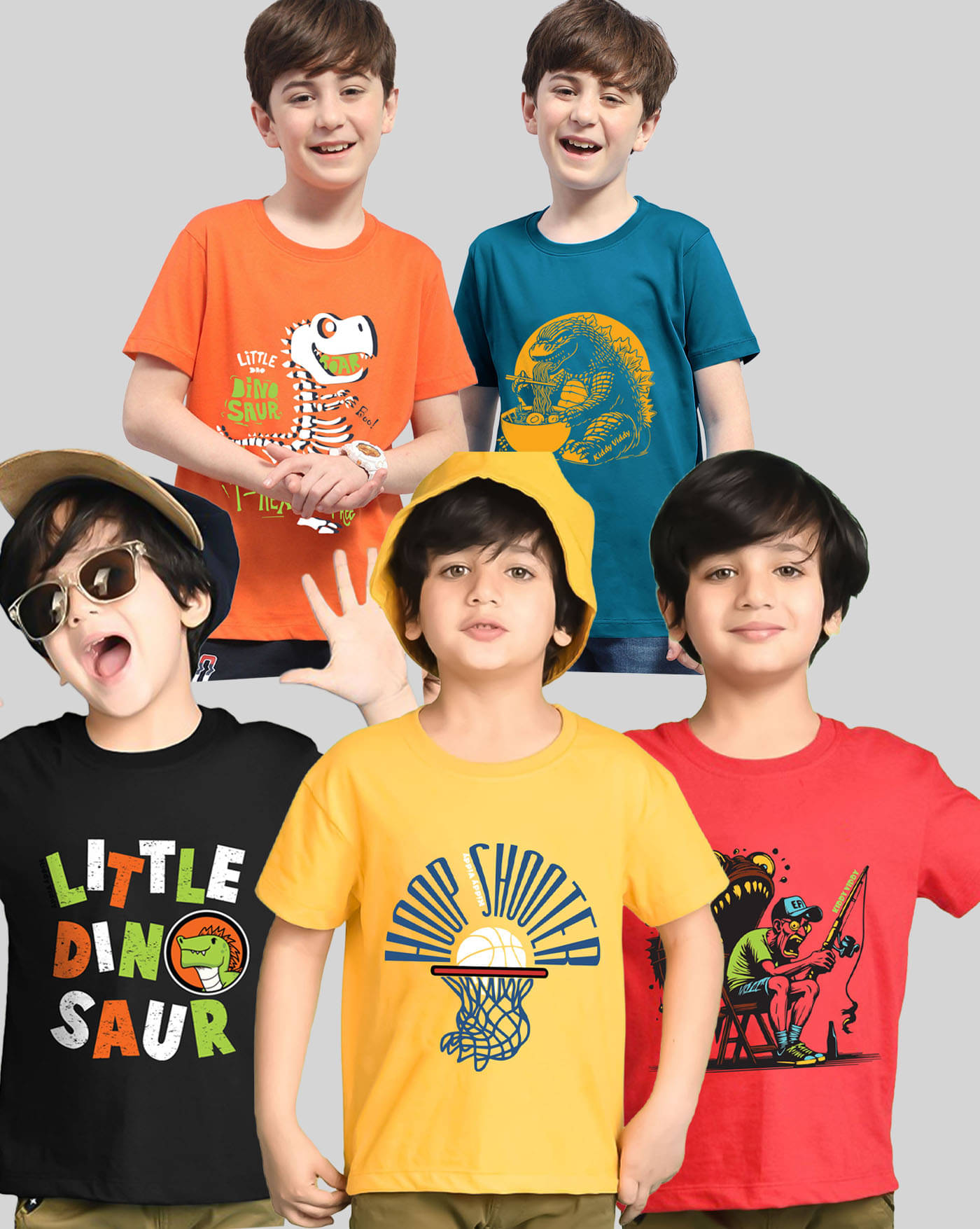     			AOOSH Pack of 5 Boys Cotton Blend T-Shirt ( Orange )