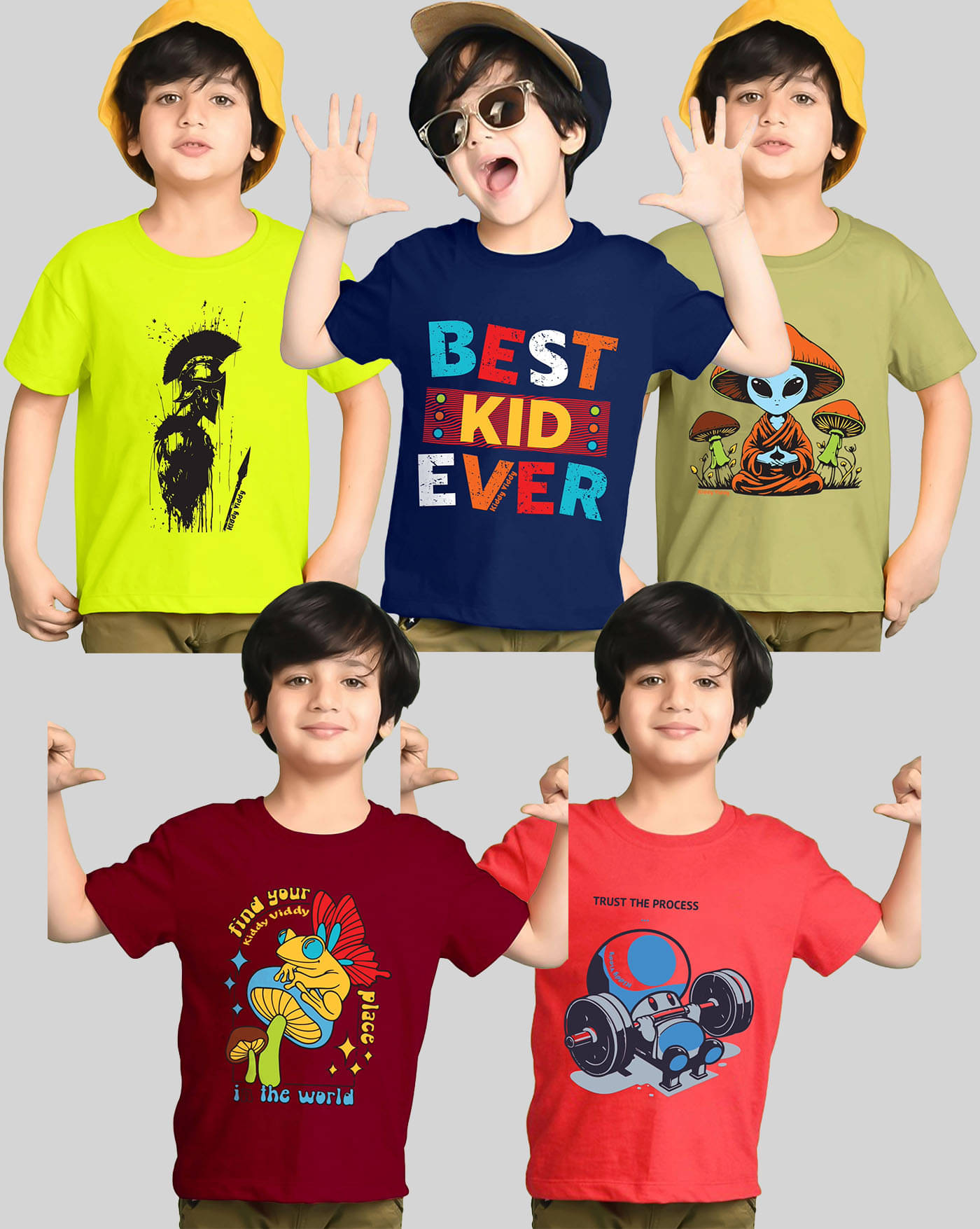     			AOOSH Pack of 5 Boys Cotton Blend T-Shirt ( Navy Blue )