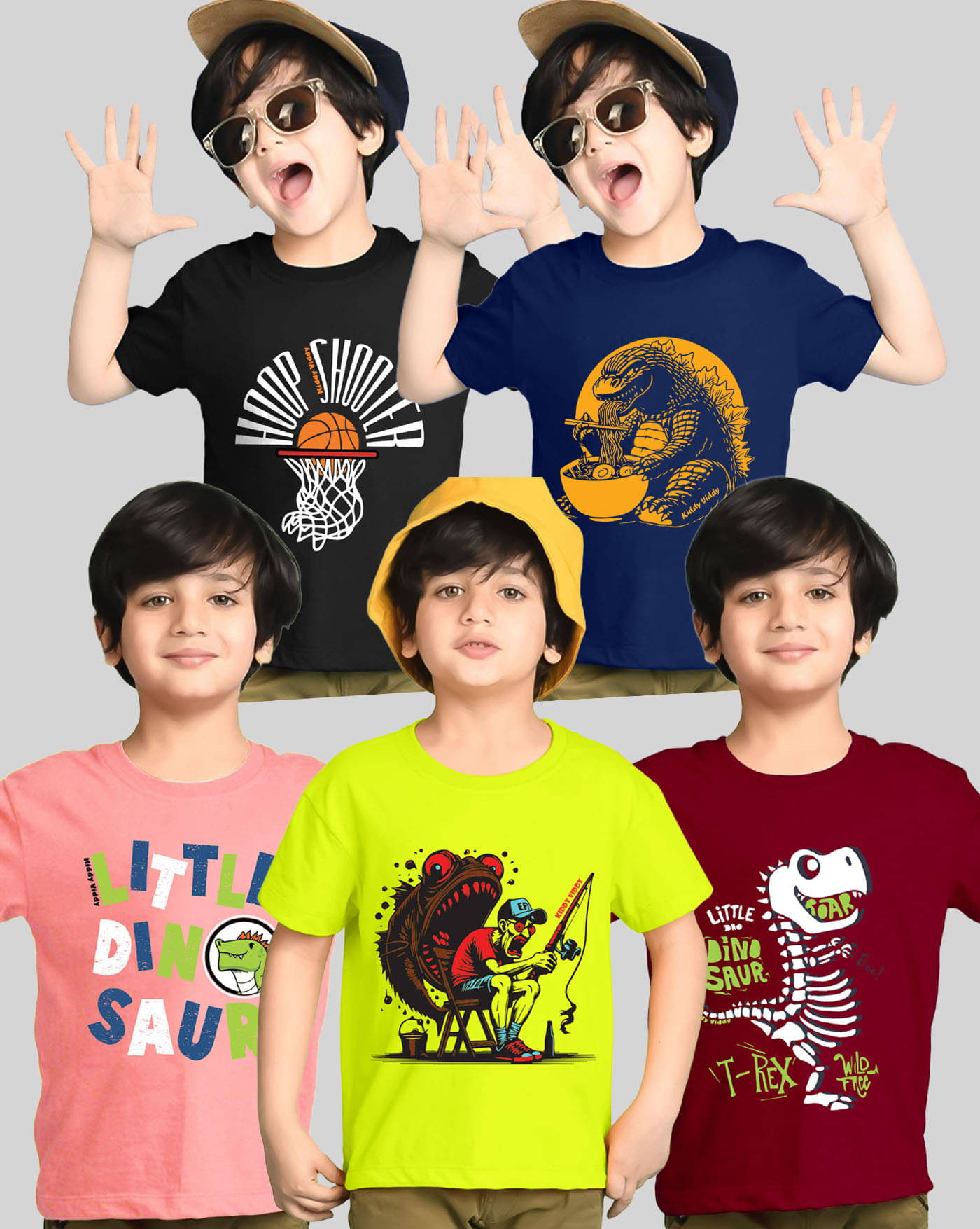     			AOOSH Pack of 5 Boys Cotton Blend T-Shirt ( Maroon )