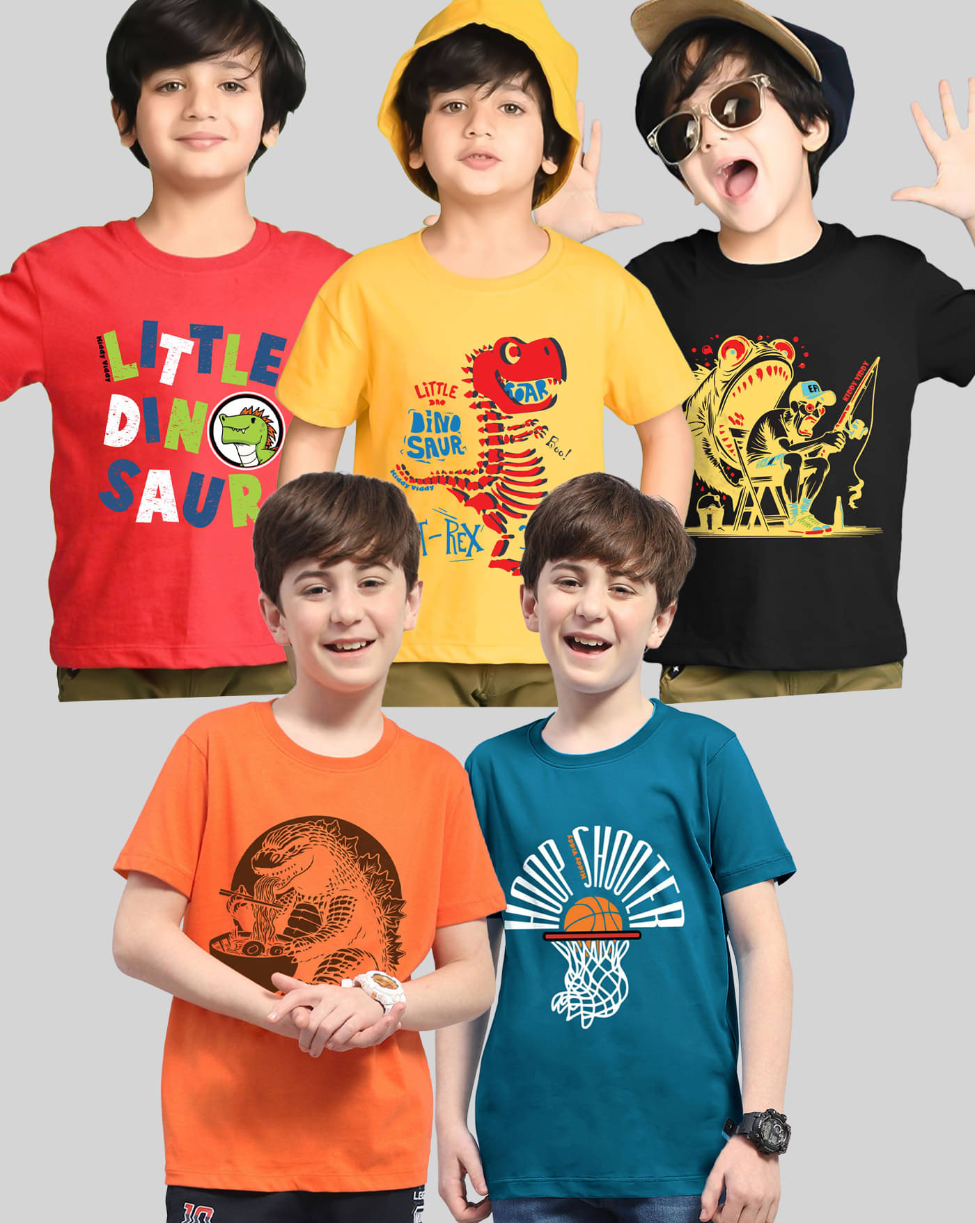     			AOOSH Pack of 5 Boys Cotton Blend T-Shirt ( Yellow )