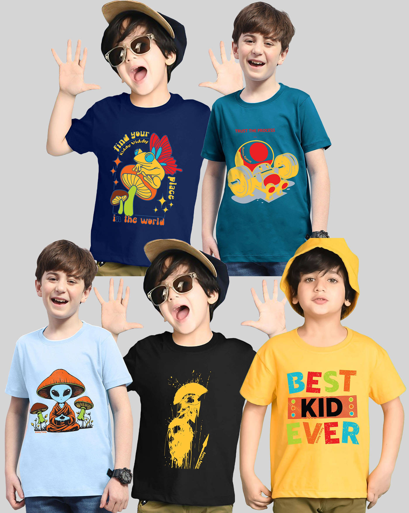     			AOOSH Pack of 5 Boys Cotton Blend T-Shirt ( Yellow )