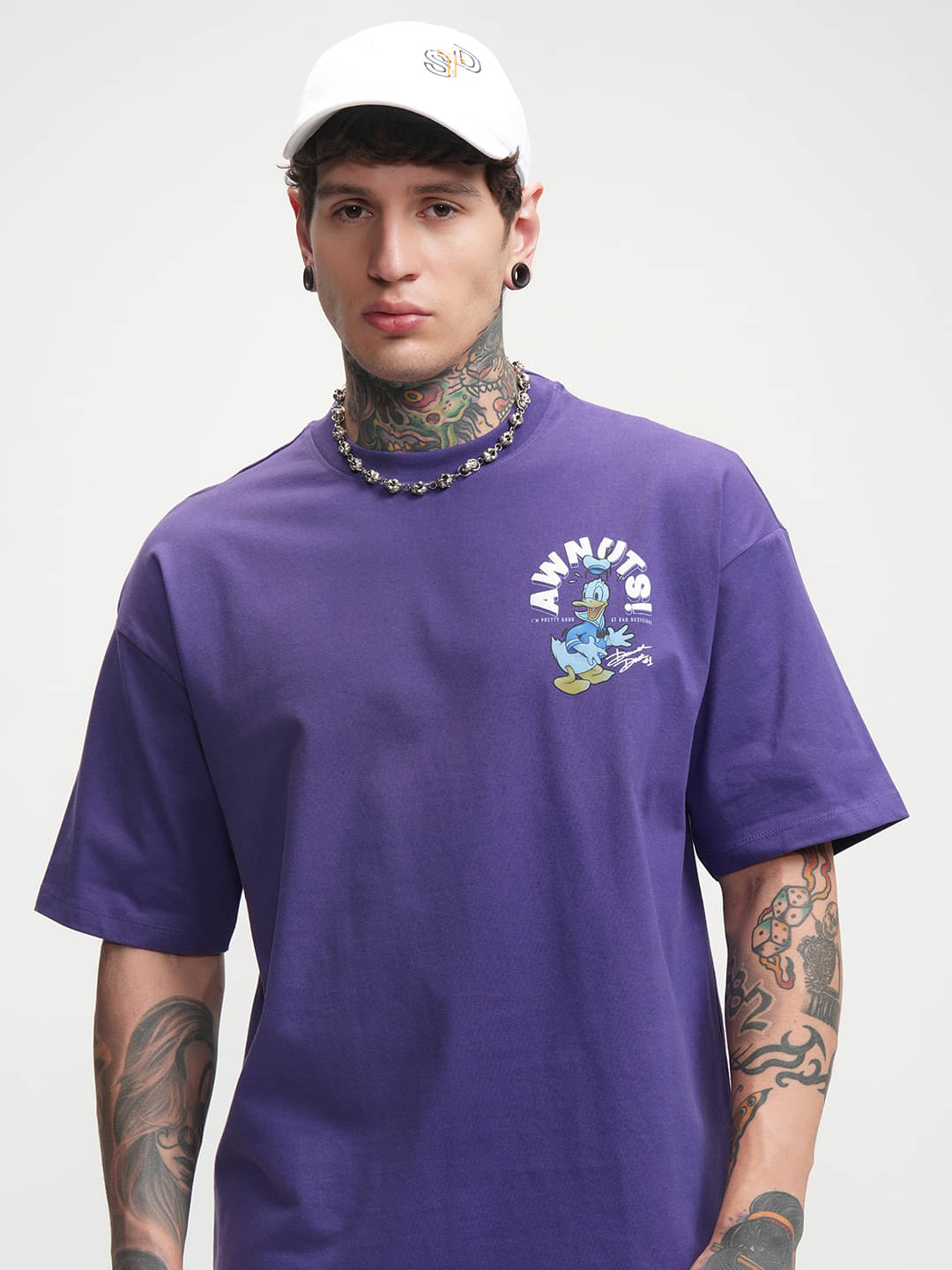     			Highlander Men 100% Cotton Oversized Fit Printed T-Shirt ( Purple )