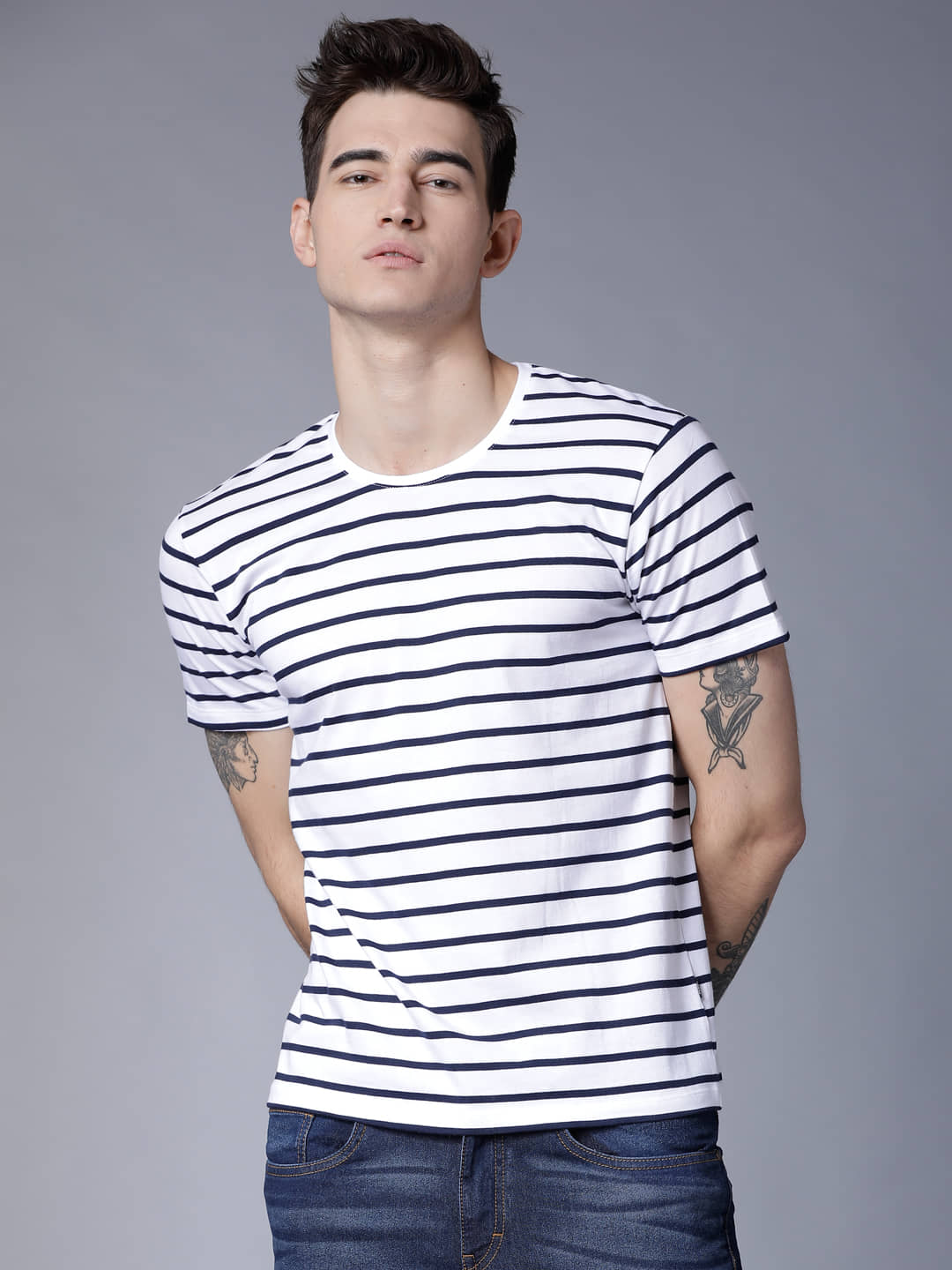 Highlander Men 100% Cotton Slim Fit Striped T-Shirt ( Multicolor )